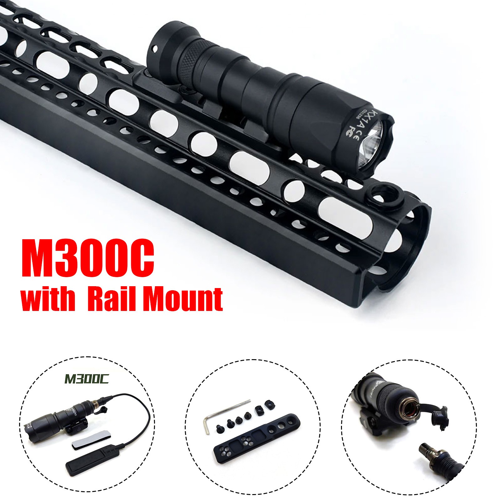 M300C Tactical Flashlight 500LM LED Weapon Light For Picatinny Rail + Mlok Mount