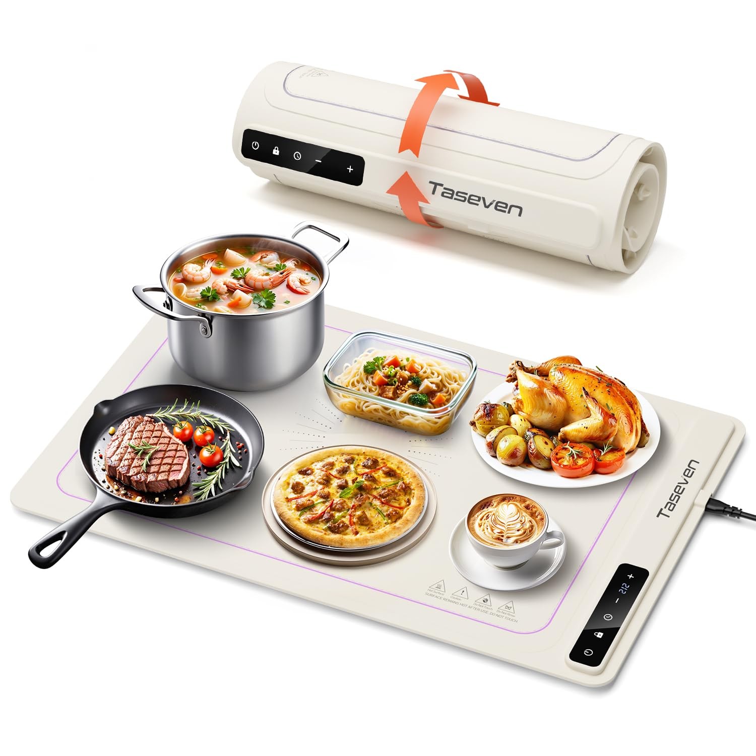 Food Warming Mat, Silicone Heating Tray with 7 Temperature Squre, Light White