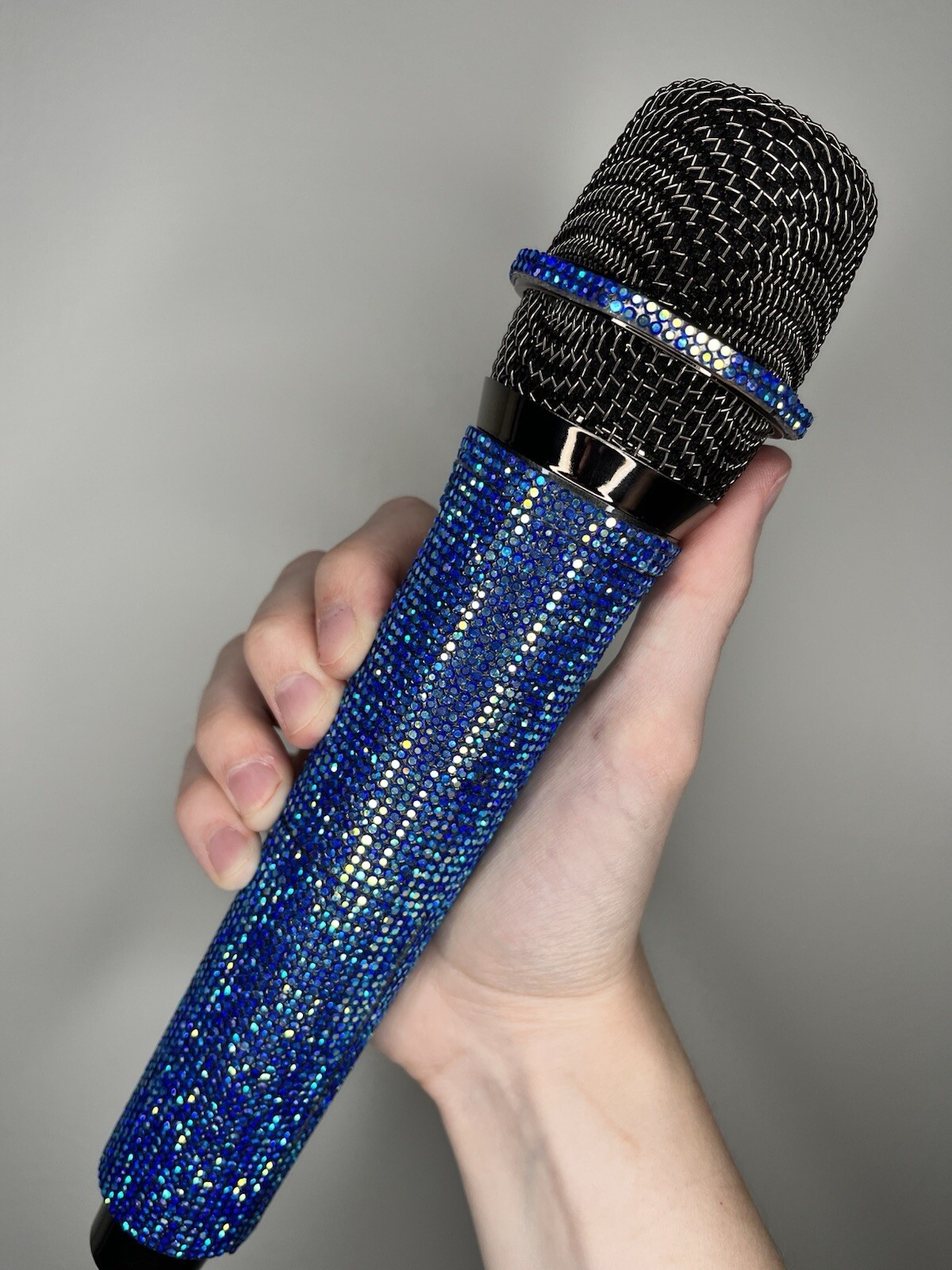Blue AB Rhinestone Wireless Karaoke Microphone + Receiver System - Rechargeable