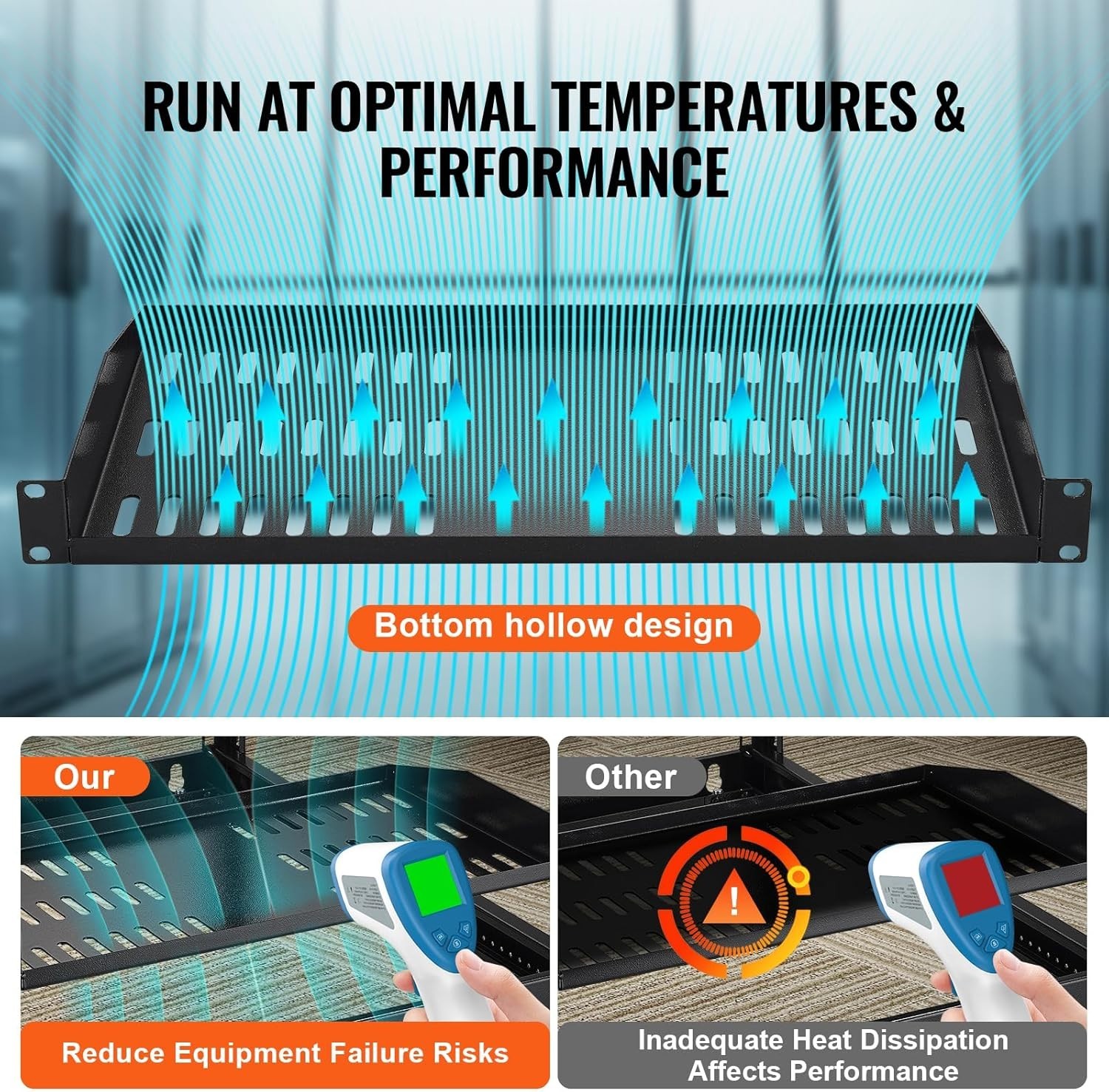 Vented 1U Server Rack Shelf - 2PCS, Ideal for Organizing 19" Network Equipment