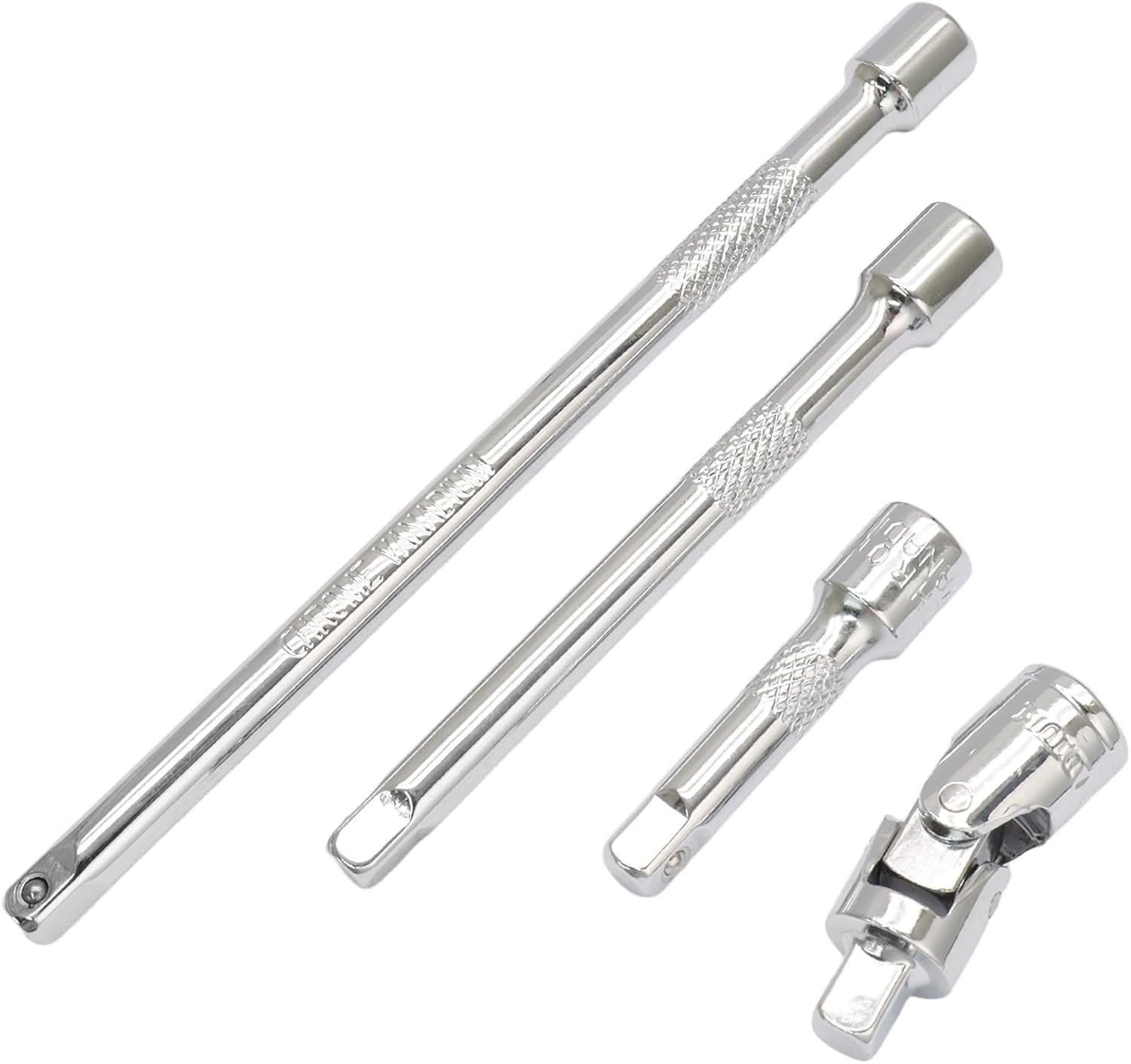 4pc 1/4" Drive Socket Extension Set 2" 4" 6" Bars & Universal Joint CR-V Steel