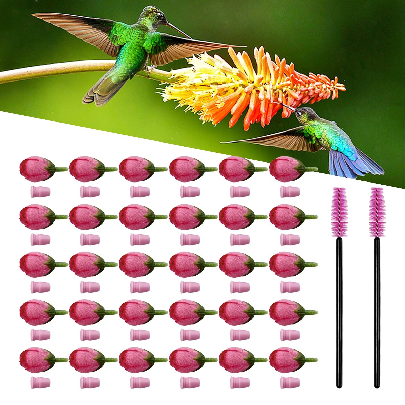 30Pcs Hummingbird Feeders Replacement Flowers, Unique Pet Bird Pink Rose