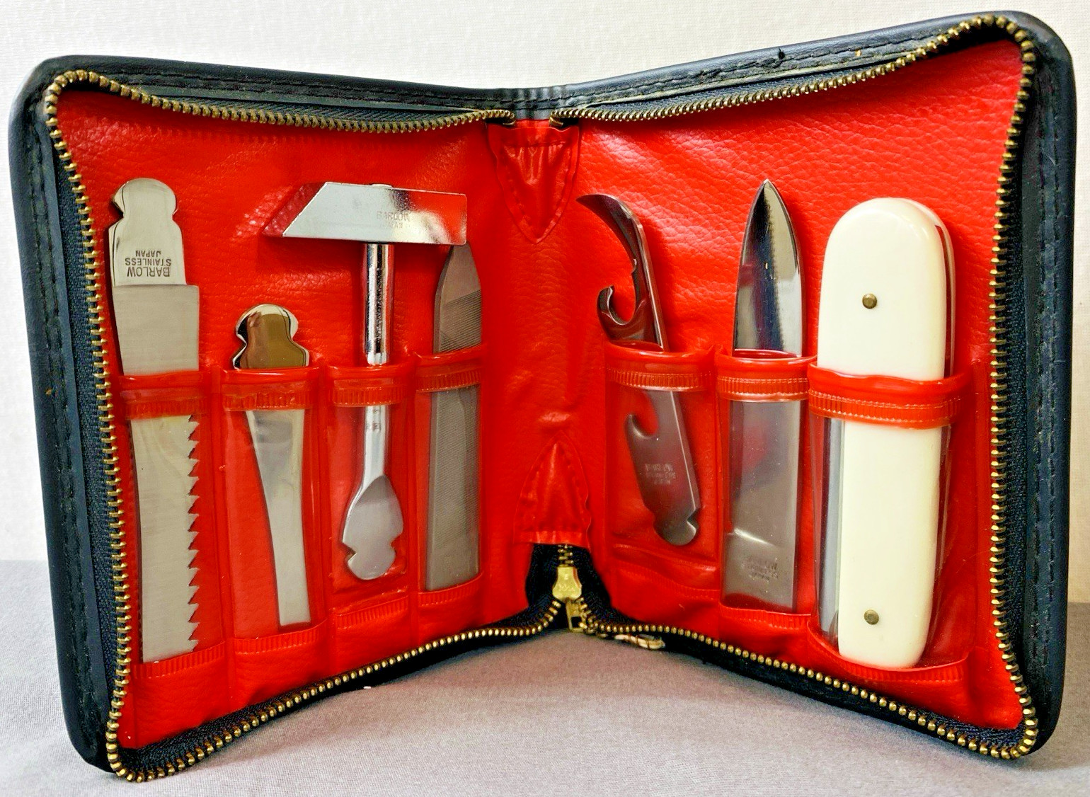 Vintage Barlow Tool Kit w/Zippered Case - Handle & 9 Tools Japan Made.