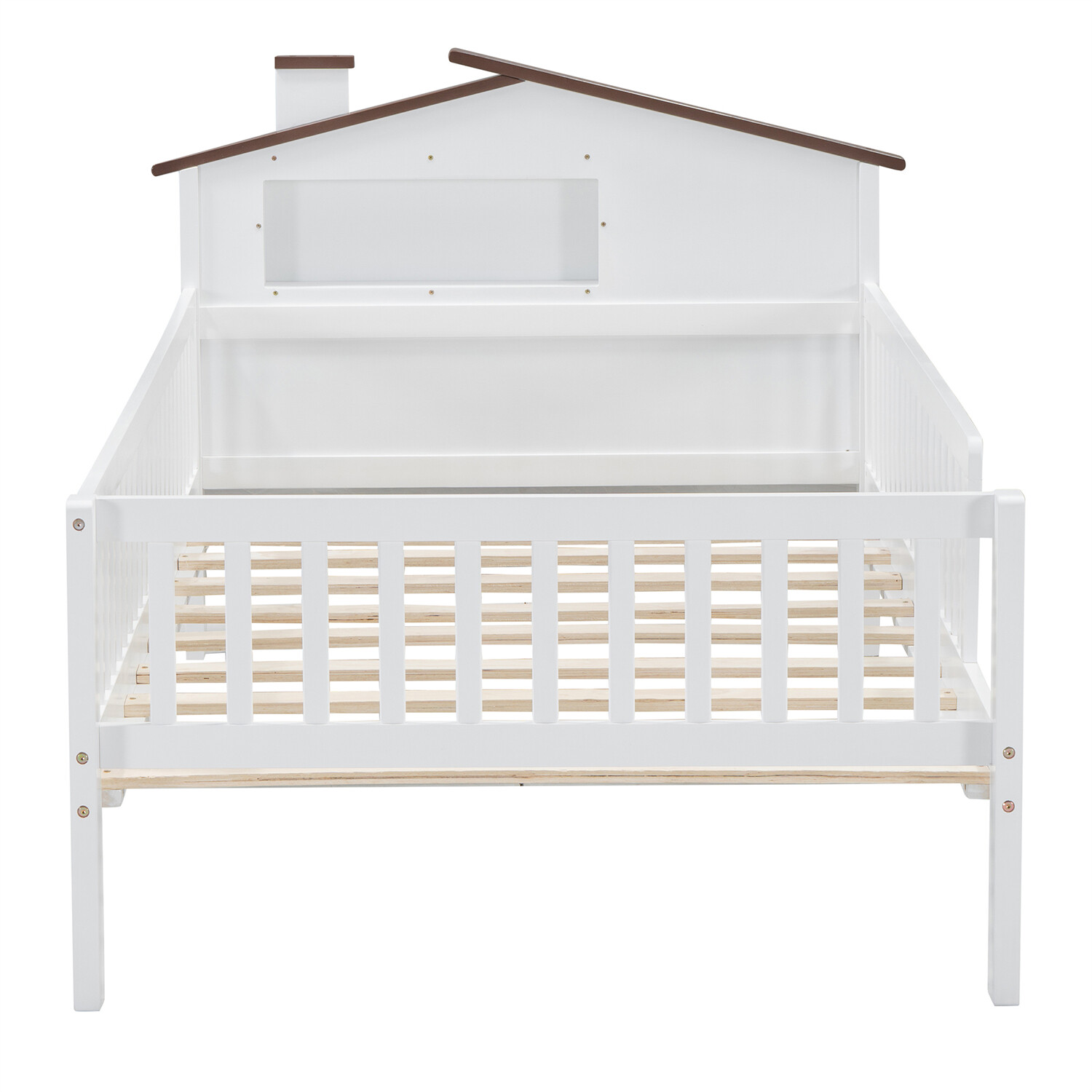 Twin/Full Size Bed Frame Wood Platform Bed with Storage Headboard White/Natural