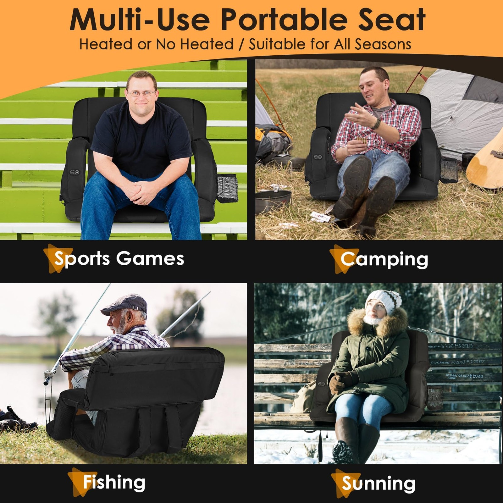 21" Dual-Sided Heated Stadium Seats for Bleachers with Back Support, 3 Levels...