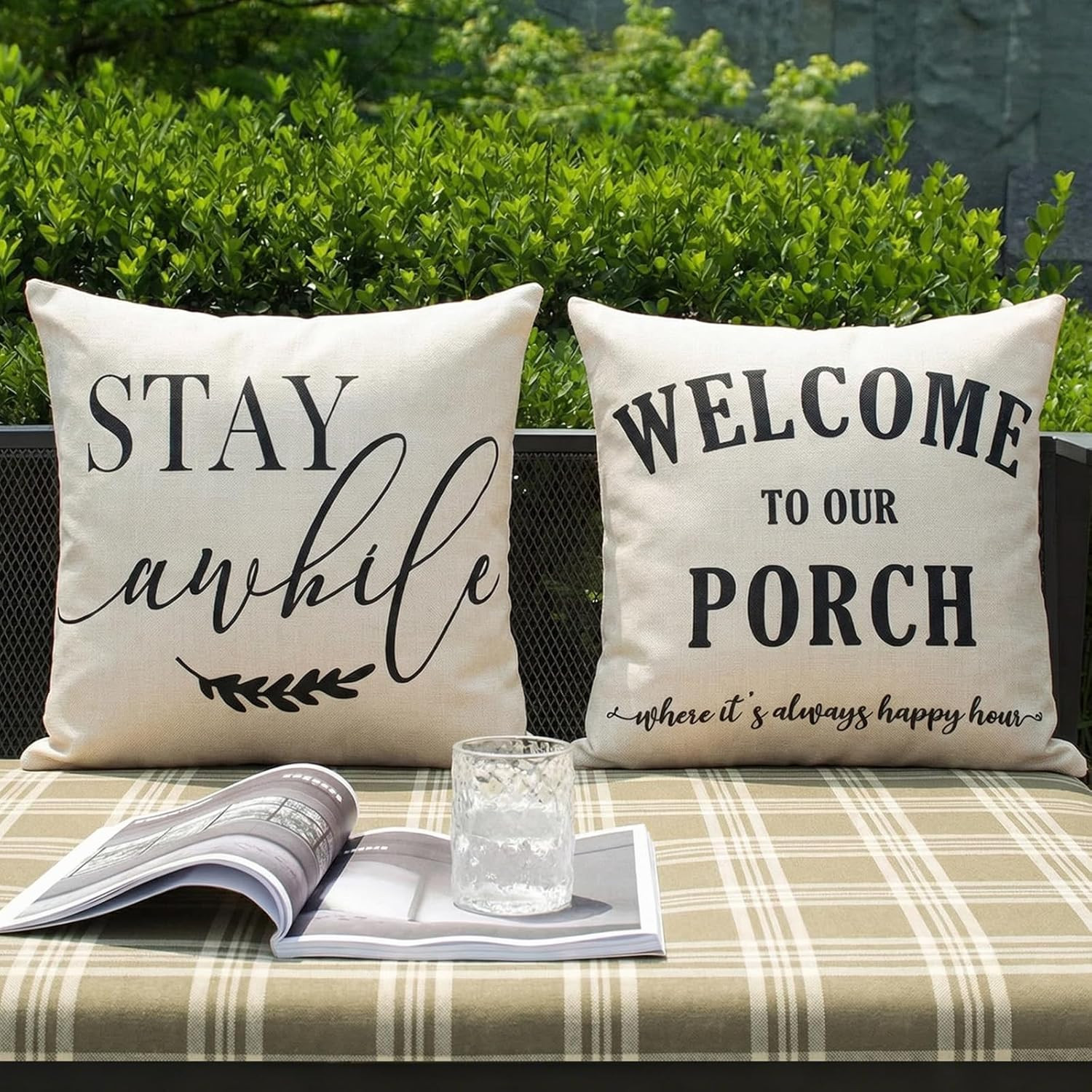 Welcome to Our Porch Stay Awhile Pillows Outdoor Pillow Covers 18X18 Waterproof