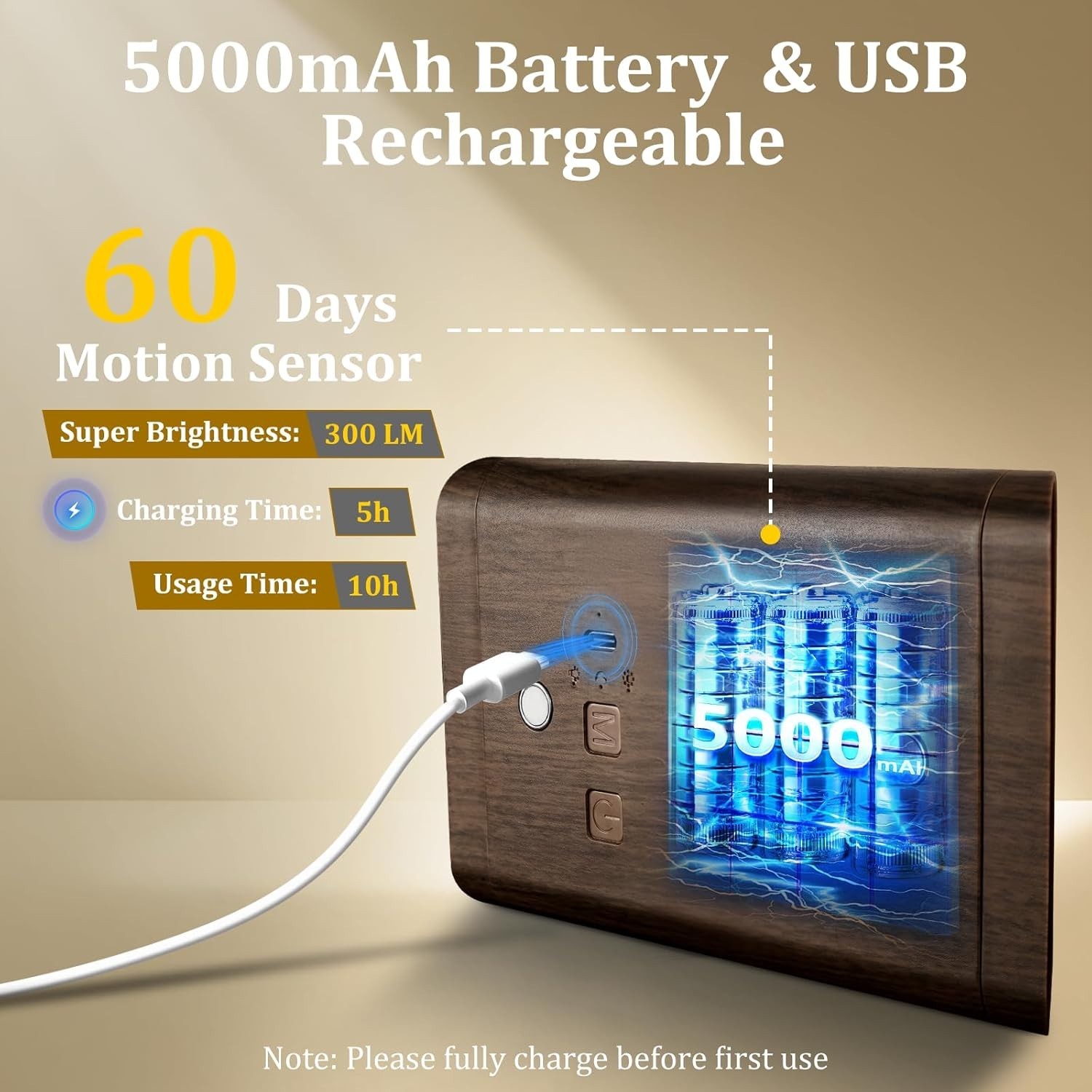 Rechargeable Motion Sensor Wall Light - 3 Colors Battery Powered Wireless Wal...