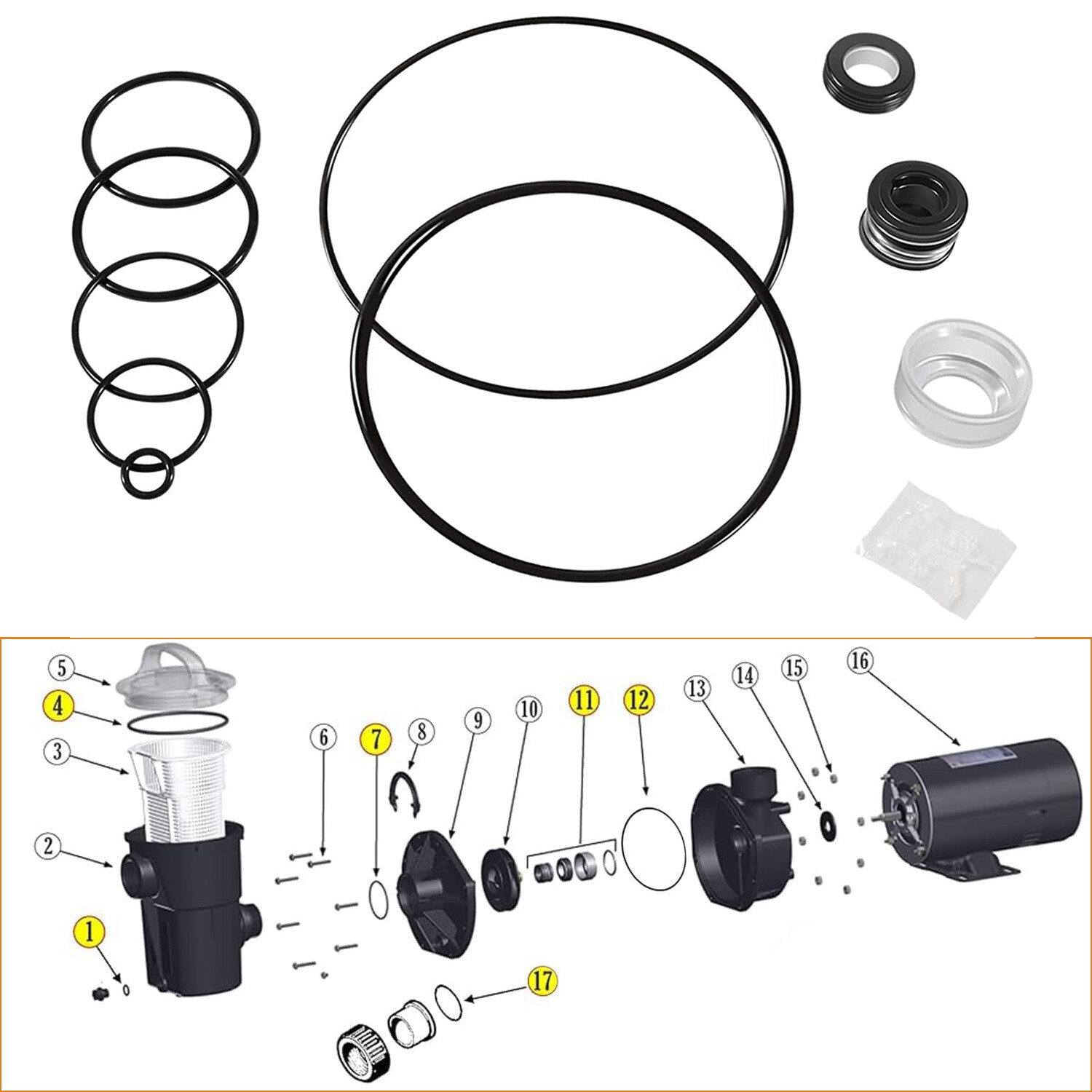 11pcs Pool Pump O-Ring Seal Kit for Hayward Power-Flo LX SP1580 Series Pump