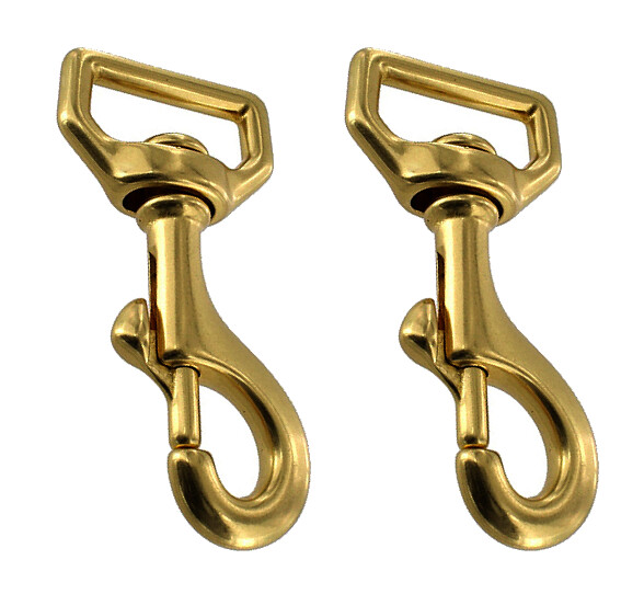 2 Swivel Snap Dogs Leather Horses Reins Clips Steel Brass Plated 1" Made in USA