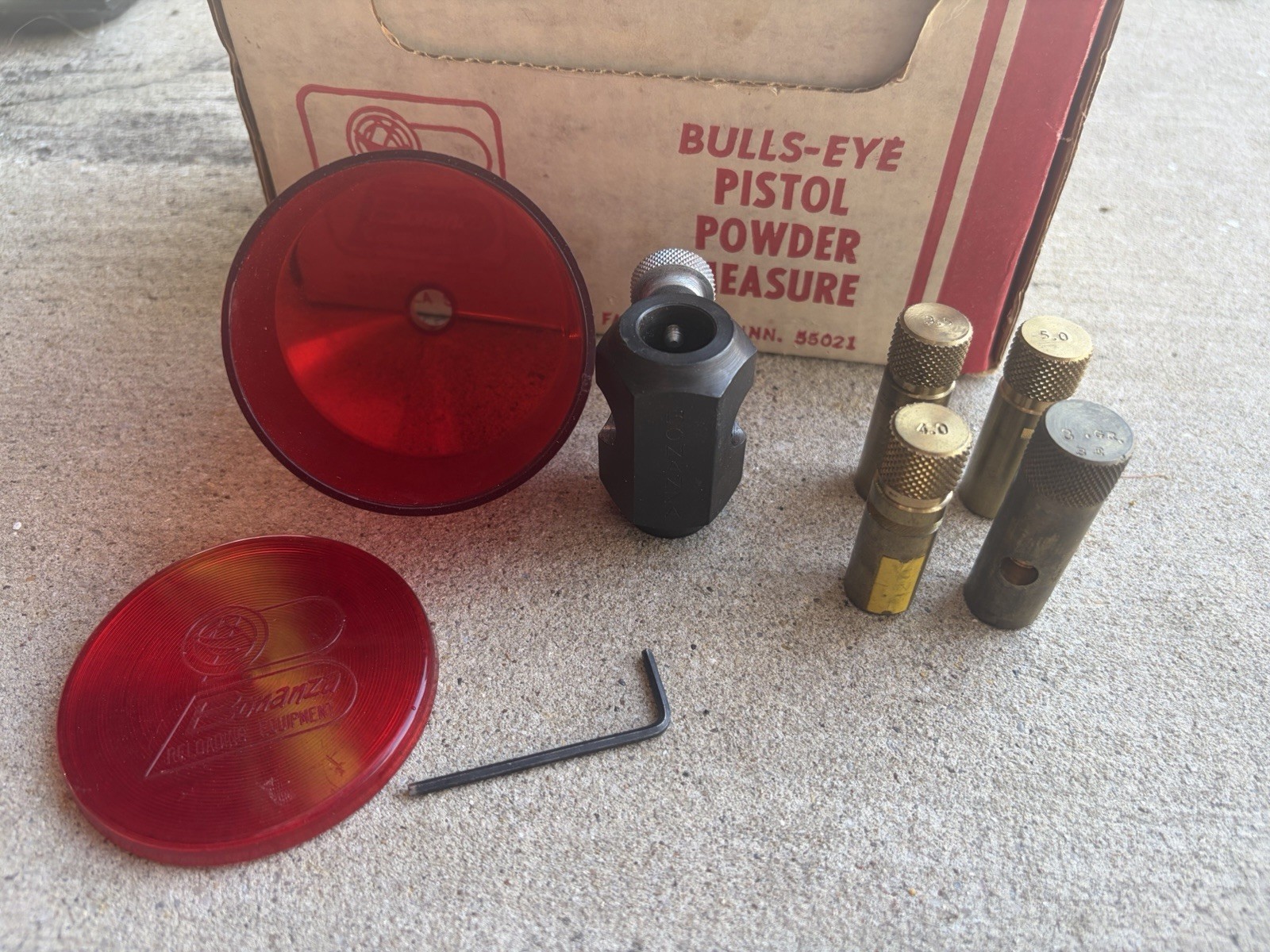 Vintage Bonanza Bullseye Pistol Powder Measure Kit w/ 4 Rotors