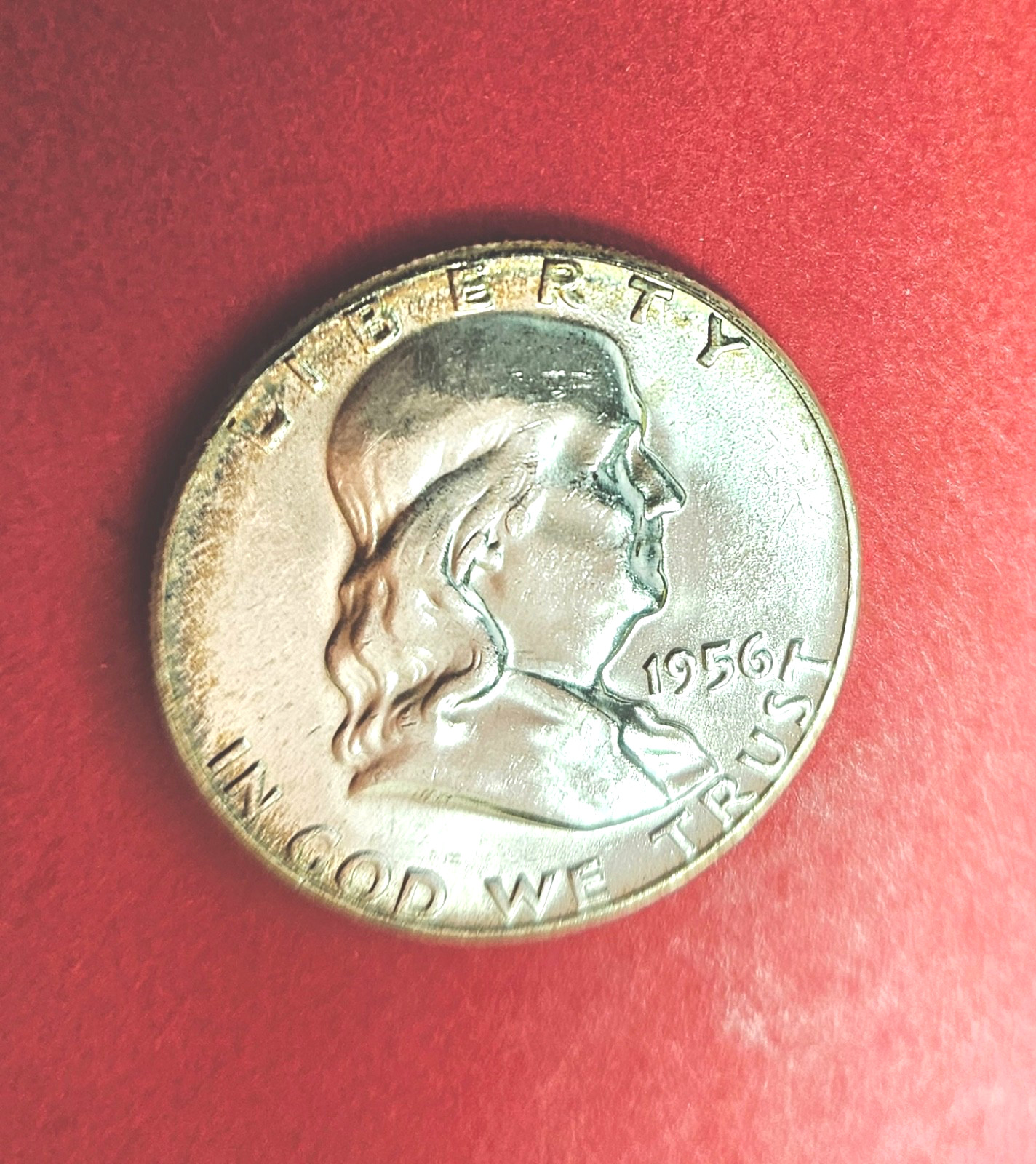 1956 Franklin Silver Half Dollar . AU.  Nice Bell Lines. 90% Silver