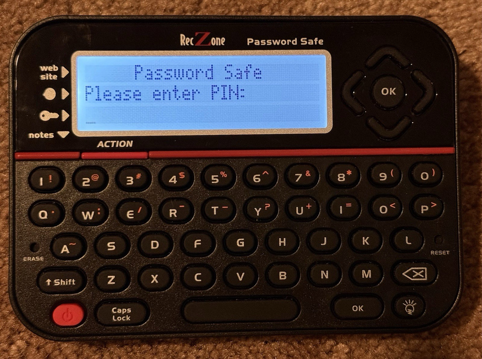 Password Safe Model 595 Backlit LCD Built-In Memory Storage RecZone