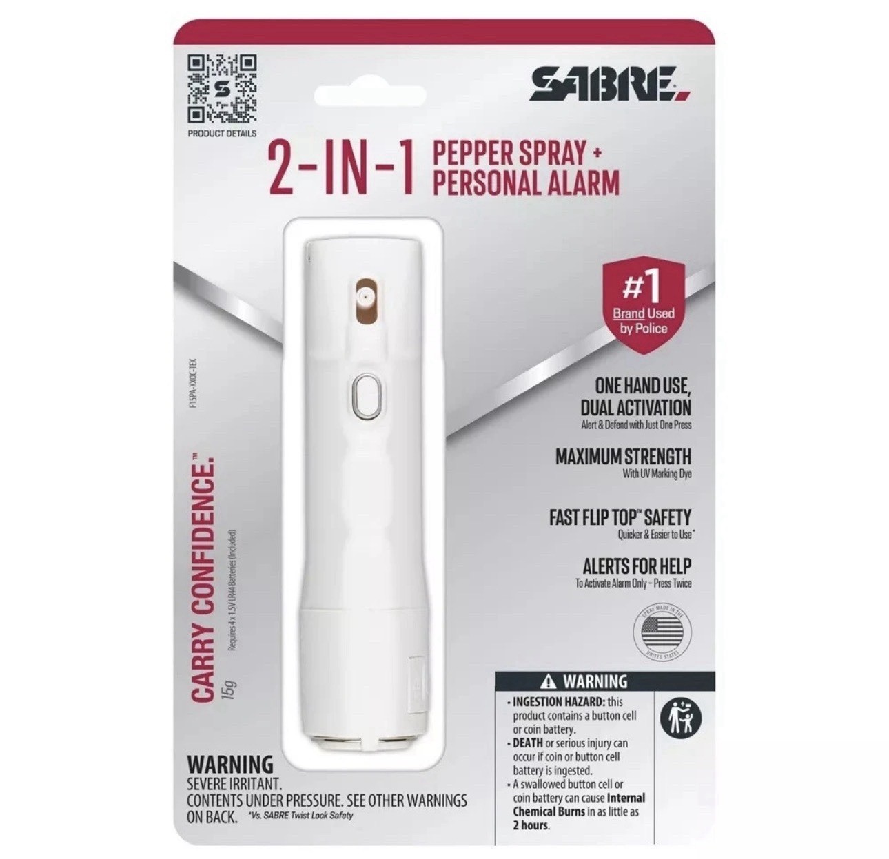 SABRE F15PA 2-In-1 Pepper Spray + Personal Alarm, Cream Textured Case Free Ship