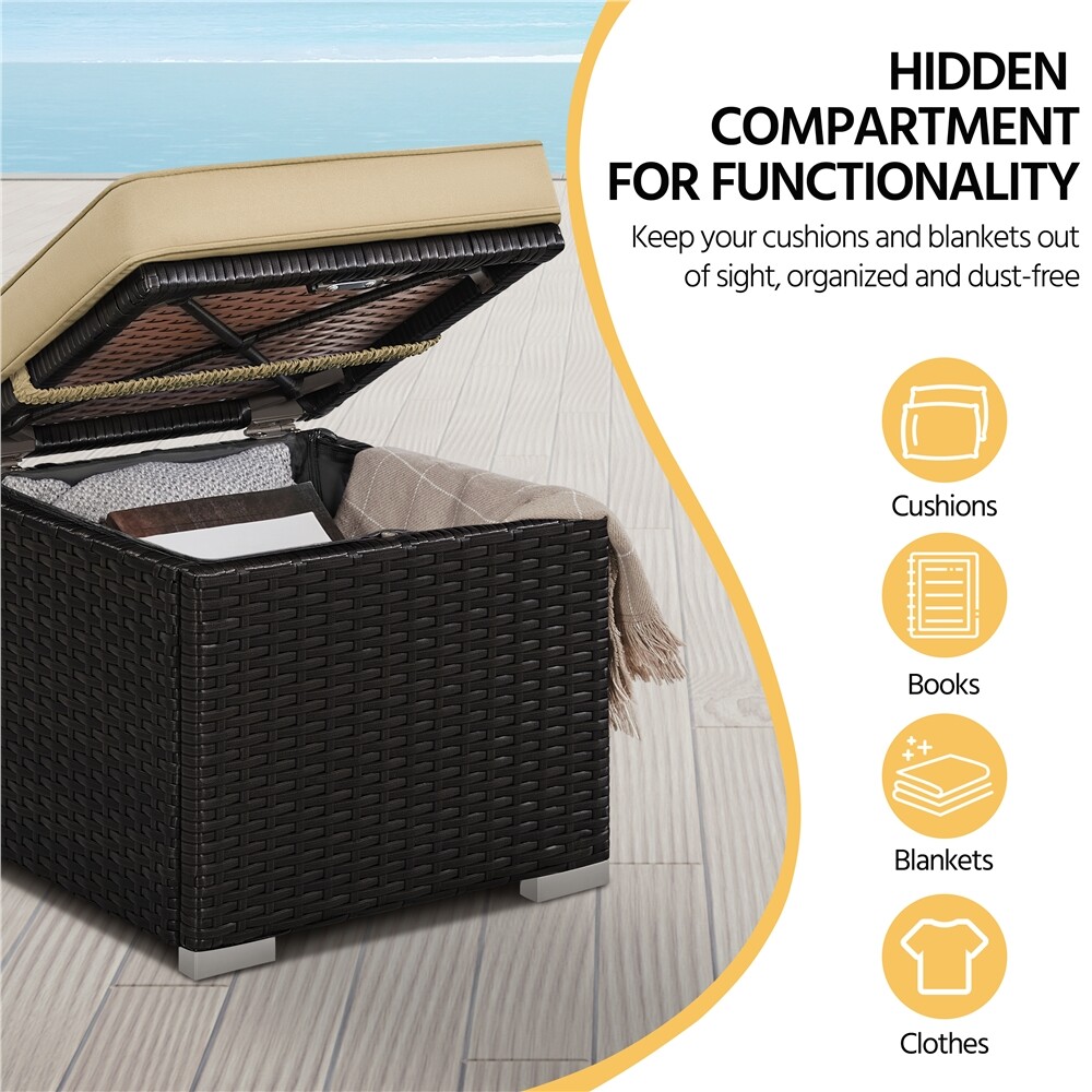 Set of 2 Wicker Ottomans with Hidden Storage, Patio Footstools w/Cushion Outdoor