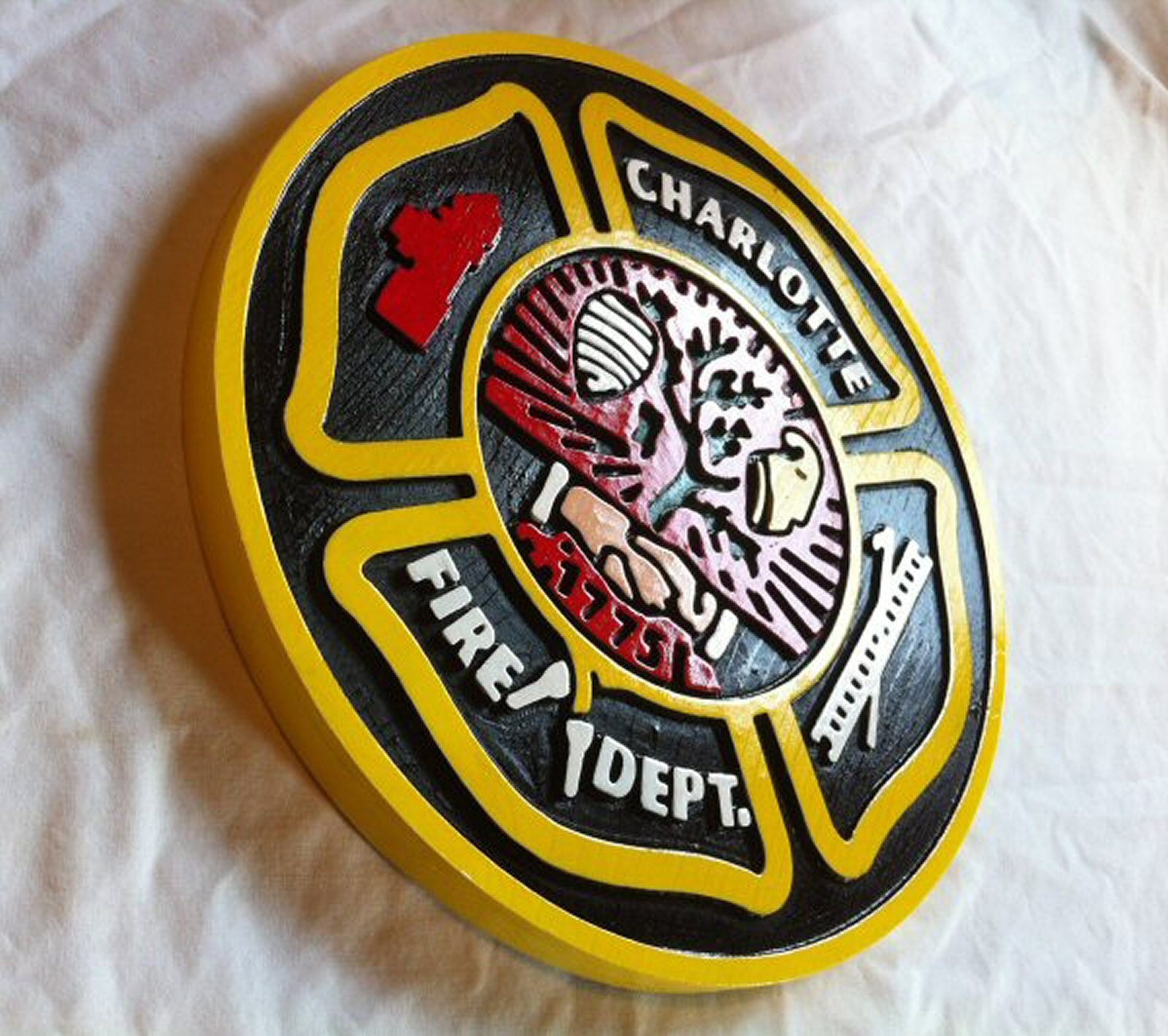 Fire Department Charlotte 3D routed wood patch plaque sign Custom