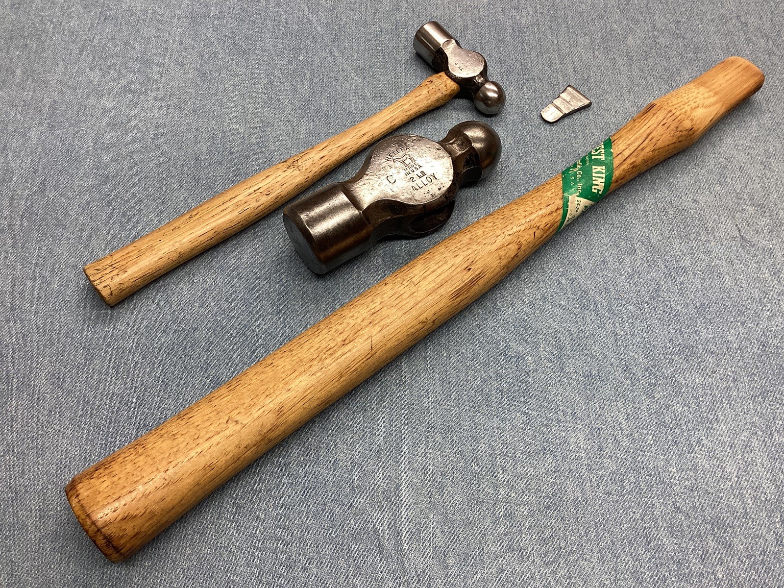 Vintage Heller Ball Peen Hammers 2 lb w New Handle & 4 oz Horse Logo L👀K ! 🇺🇸
