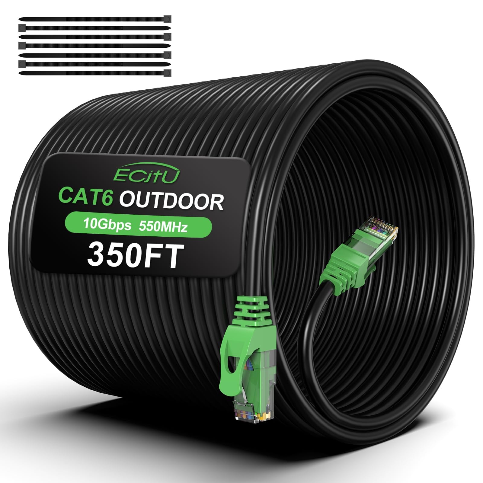350FT Cat6 Outdoor Ethernet Cable In-Ground Heavy Duty Direct Burial, 24AWG CCA