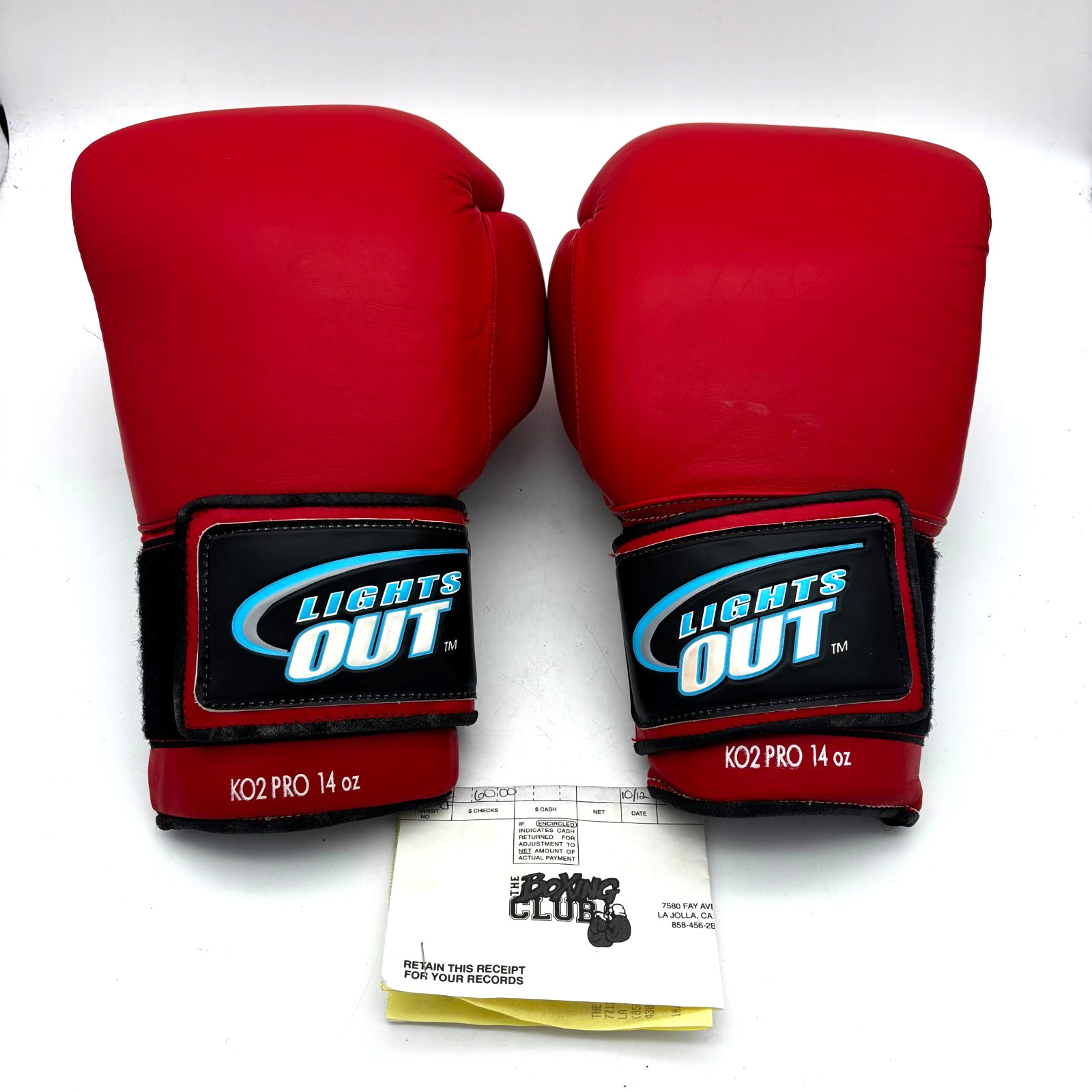 Red Boxing Gloves Lights Out KO2 Pro 14oz Vintage Leather Made in USA w/ Receipt