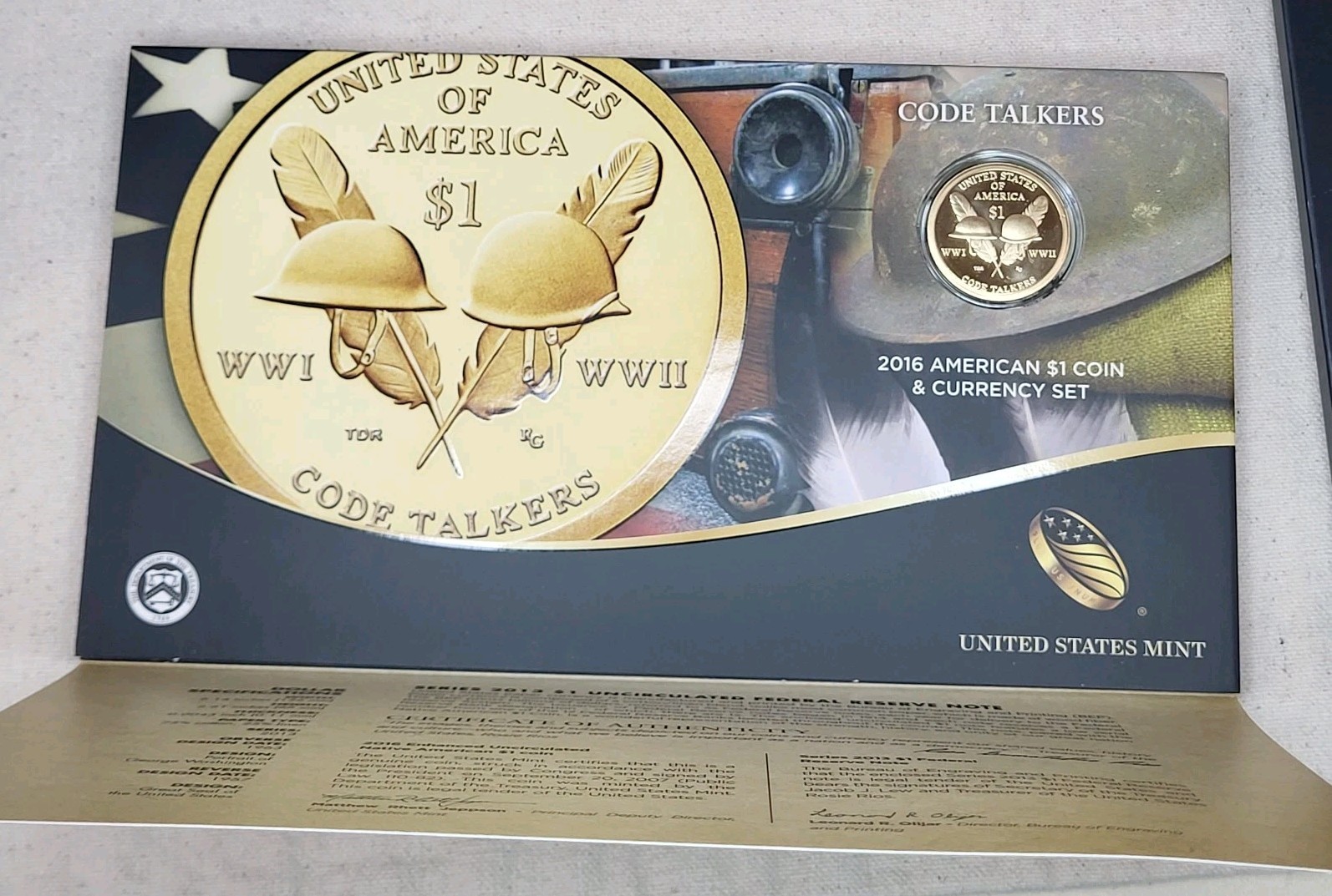 2016 Native American Coin & Currency Set $1 Note Dollar Code Talkers OGP COA