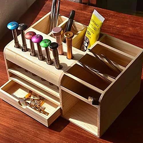 Mutifunctional Wooden Storage Box Desktop Repair Screwdriver Tweezers Holder ...