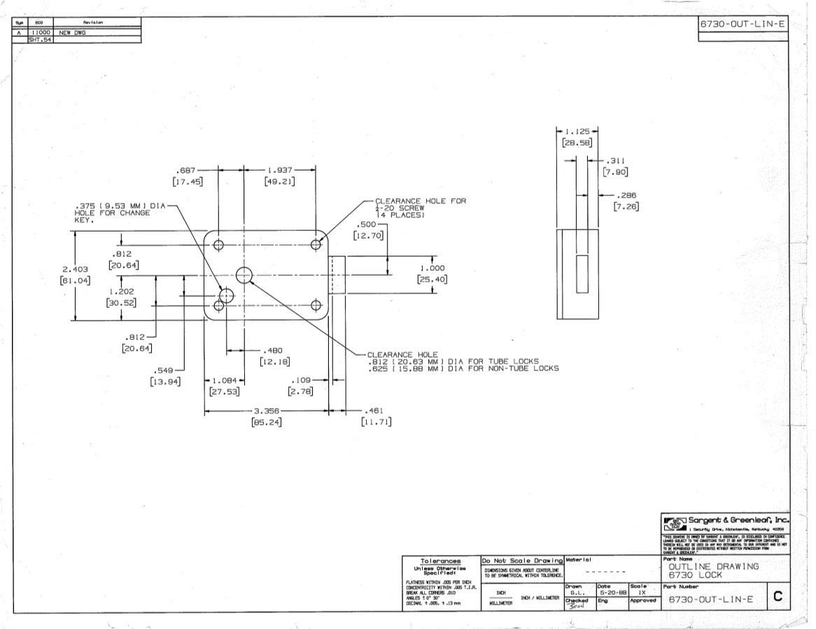 Sargent Greenleaf SG Model 6730-100 Mechanical Safe Lock Kit