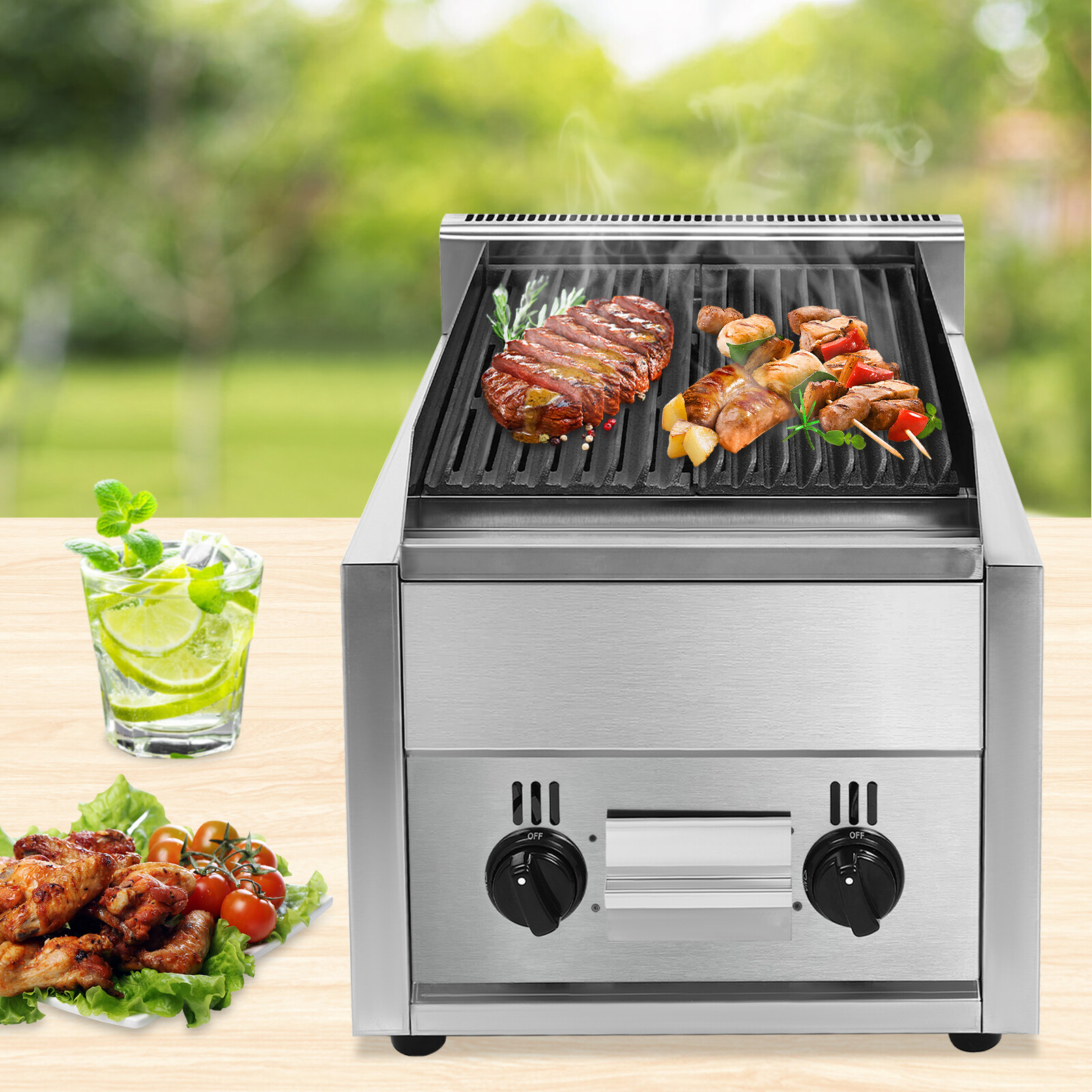 New 21" Radiant Char Broiler Grill 2 Burner Gas & Propane Commercial Restaurant