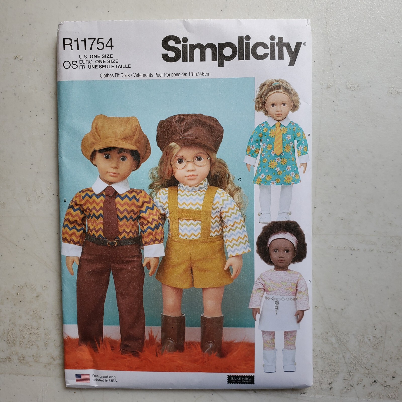 Simplicity Pattern R11754 Unisex 18" Doll Clothes Pants Shirt Hat Dress UNCUT