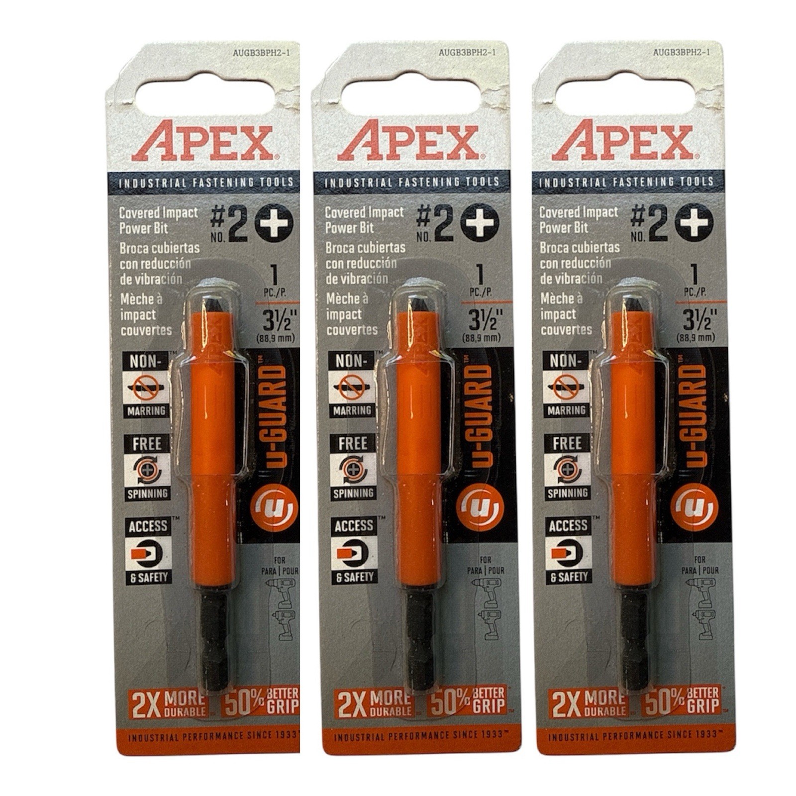 Apex Crescent u-Guard Impact 3-1/2" Phillips #2 Power Bit - 3pack