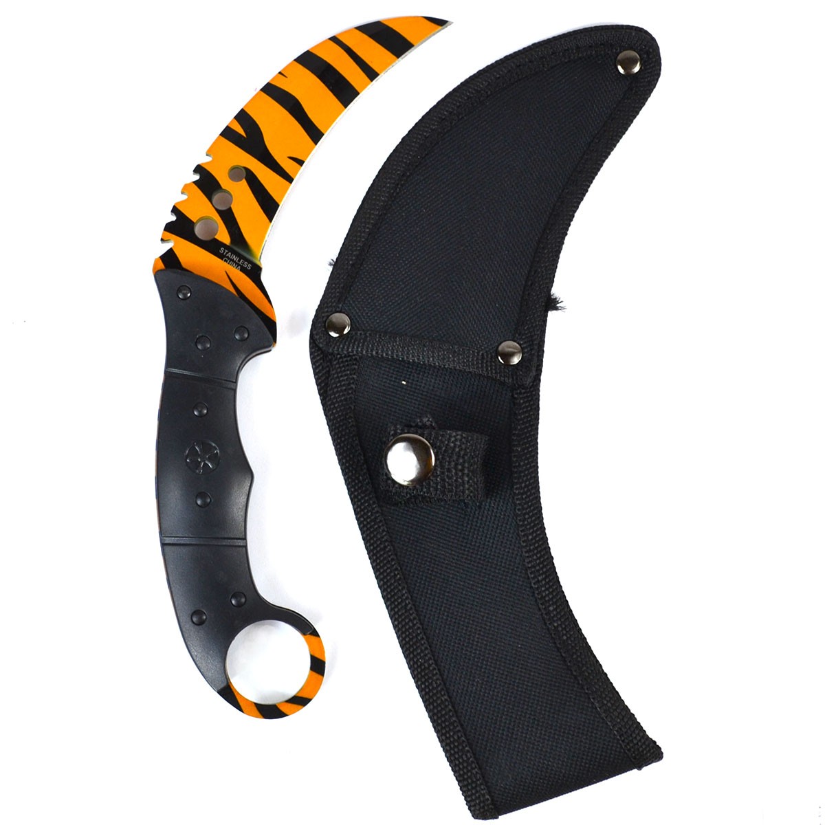 8 3/4" Tiger Print Boline Ritual Knife - Wiccan Herb Harvesting Tool with Sheath