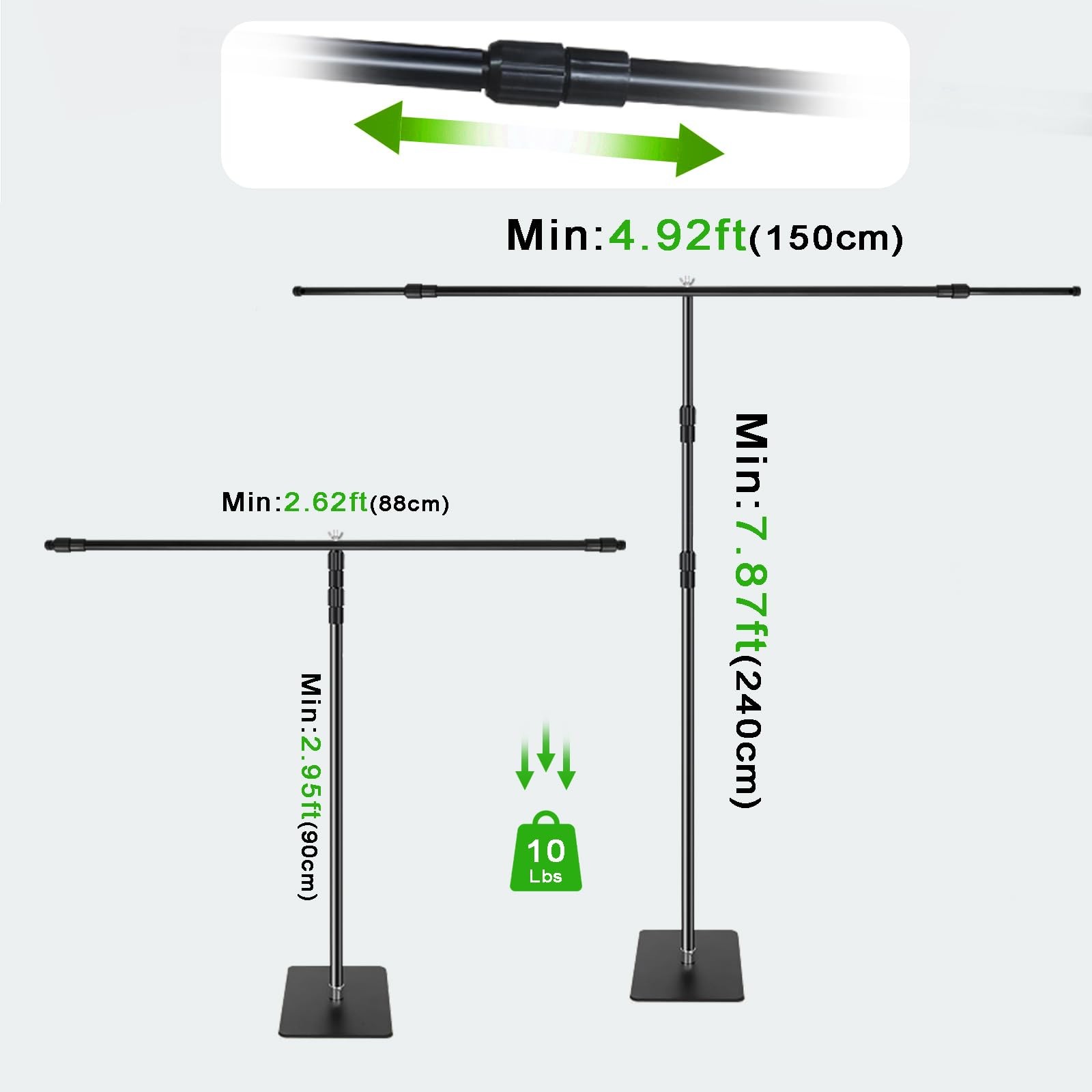 8 * 5FT Backdrop Stand, Metal Base Photo Studio Support System, Adjustable Ba...