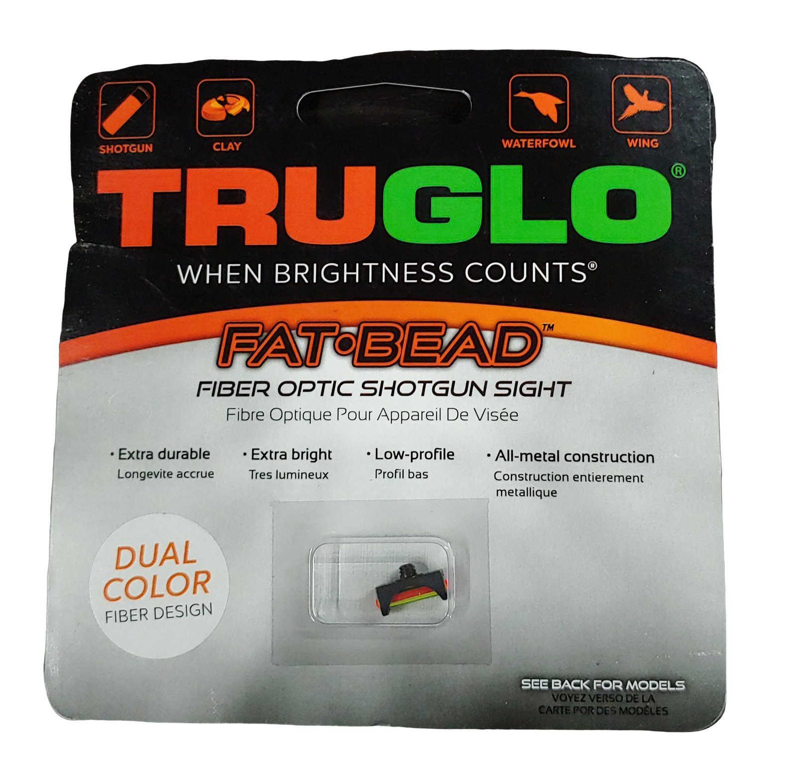 TruGlo TG948DD Fat Bead Dual Color Fiber Optic Shotgun Front Sight 5-40 Thread