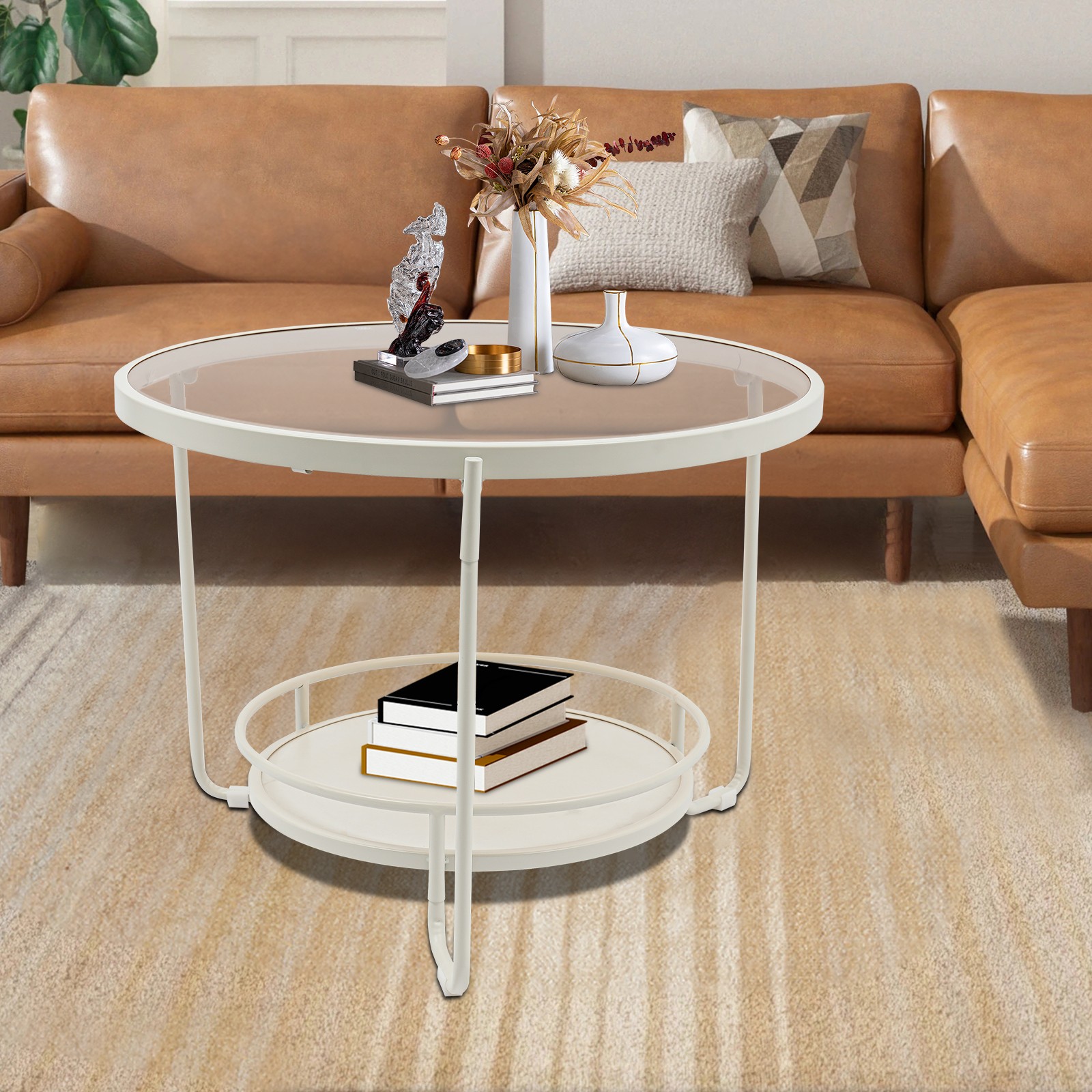 Modern Round 2-Tier Side Table, Coffee Table,tea table for balcony, study room
