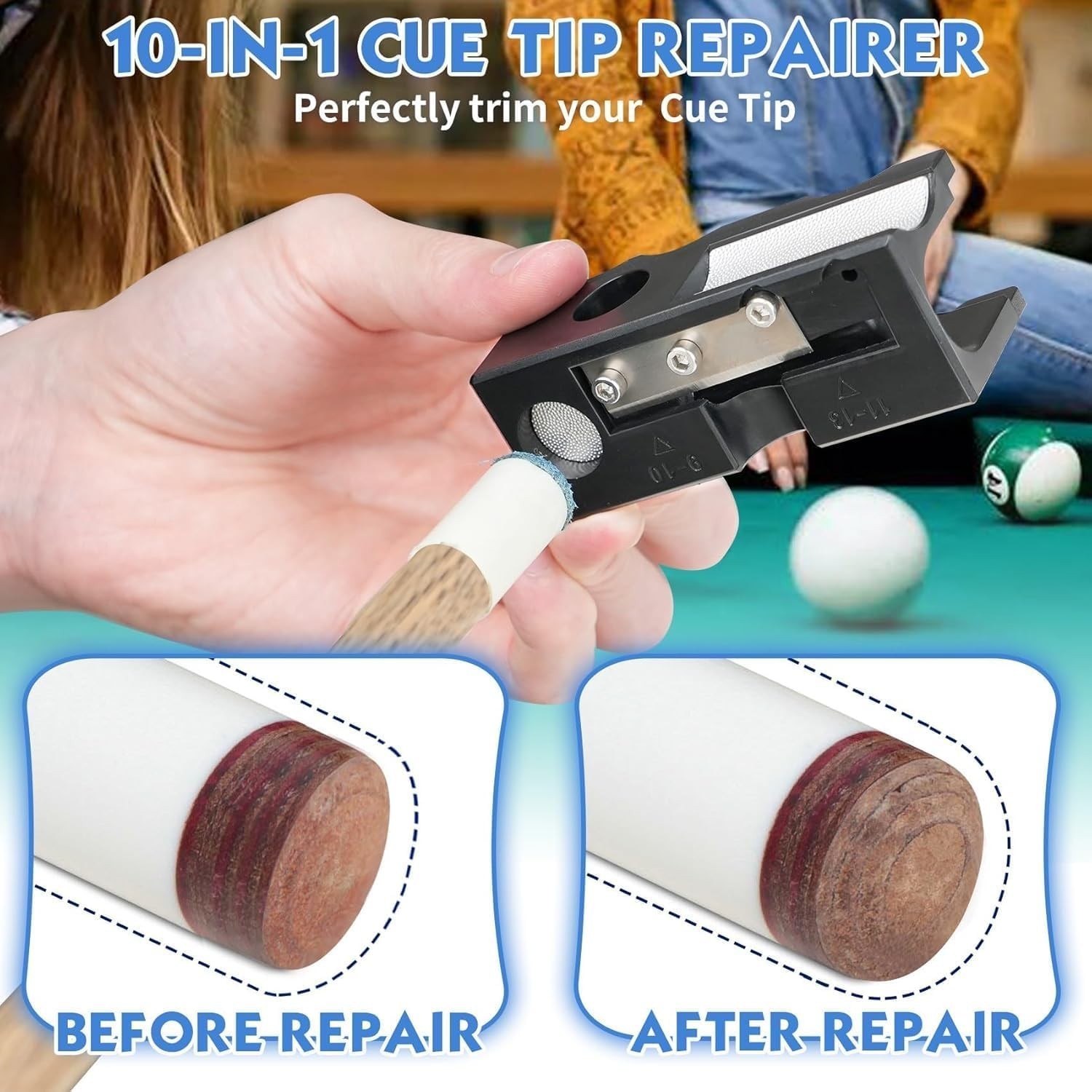 Billiards Pool Cue Tip Shaper, Pool Cue Tips Replacement Kit, Pool Cue Shaper, P