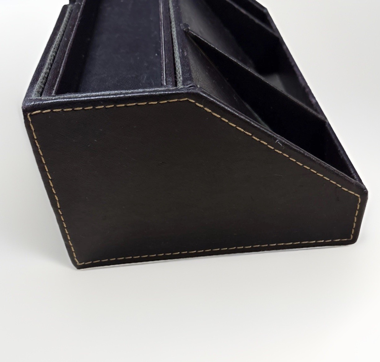 Brown Leather-like Electronics Charging Station Tabletop Valet