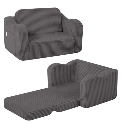 Toddler Chair Comfy for 1-3 Years Old Kids Couch Bed Fold Corduroy Dark Grey