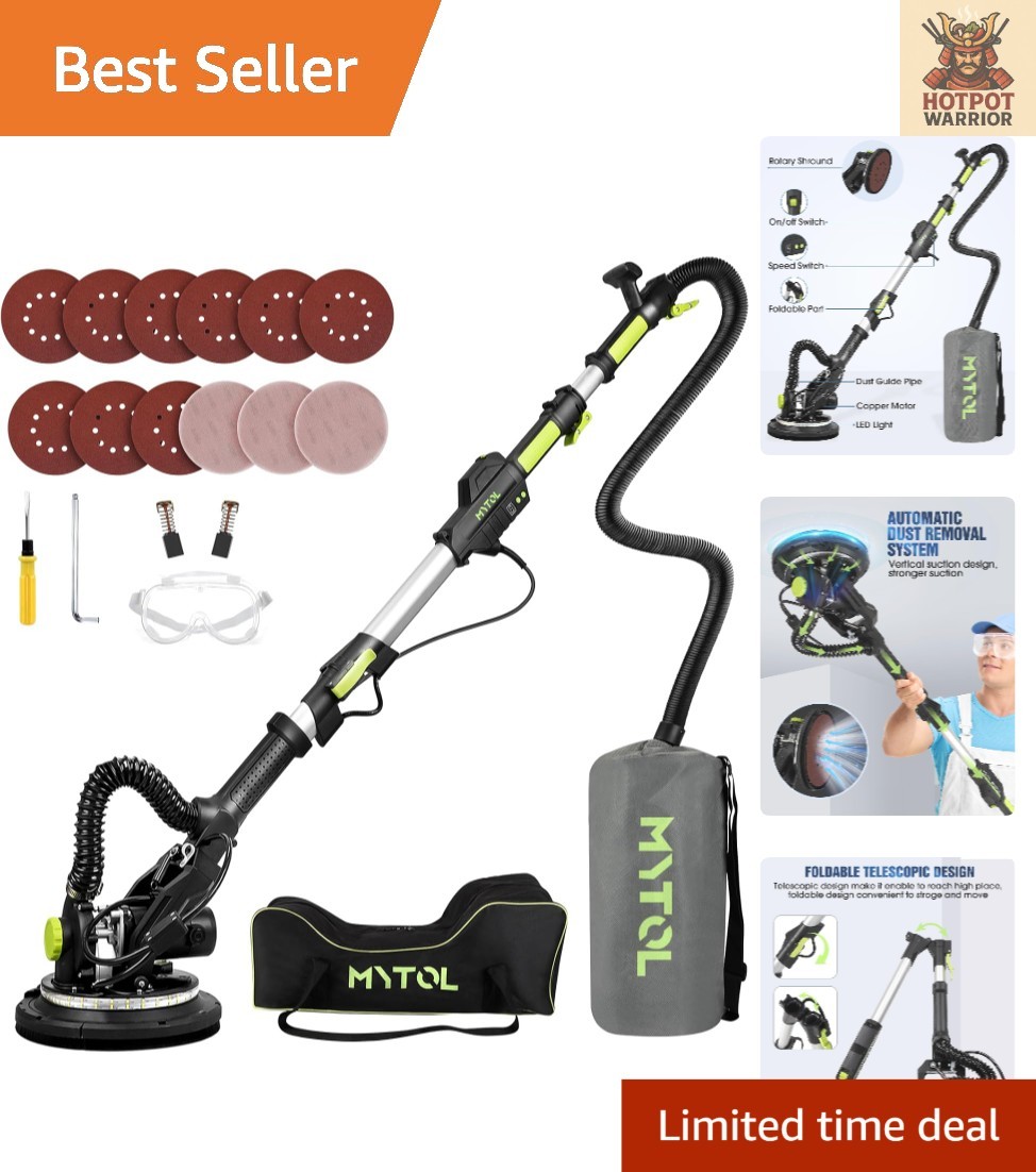Versatile Electric Drywall Sander, 7.2A Motor & LED Light, Includes Sandpapers