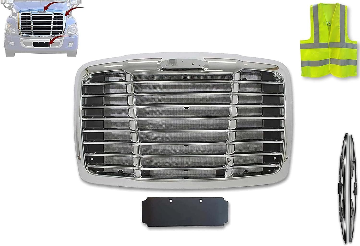 Chrome Front Hood Radiator Grille With Bug Screen Freightliner Cascadia 2008-16