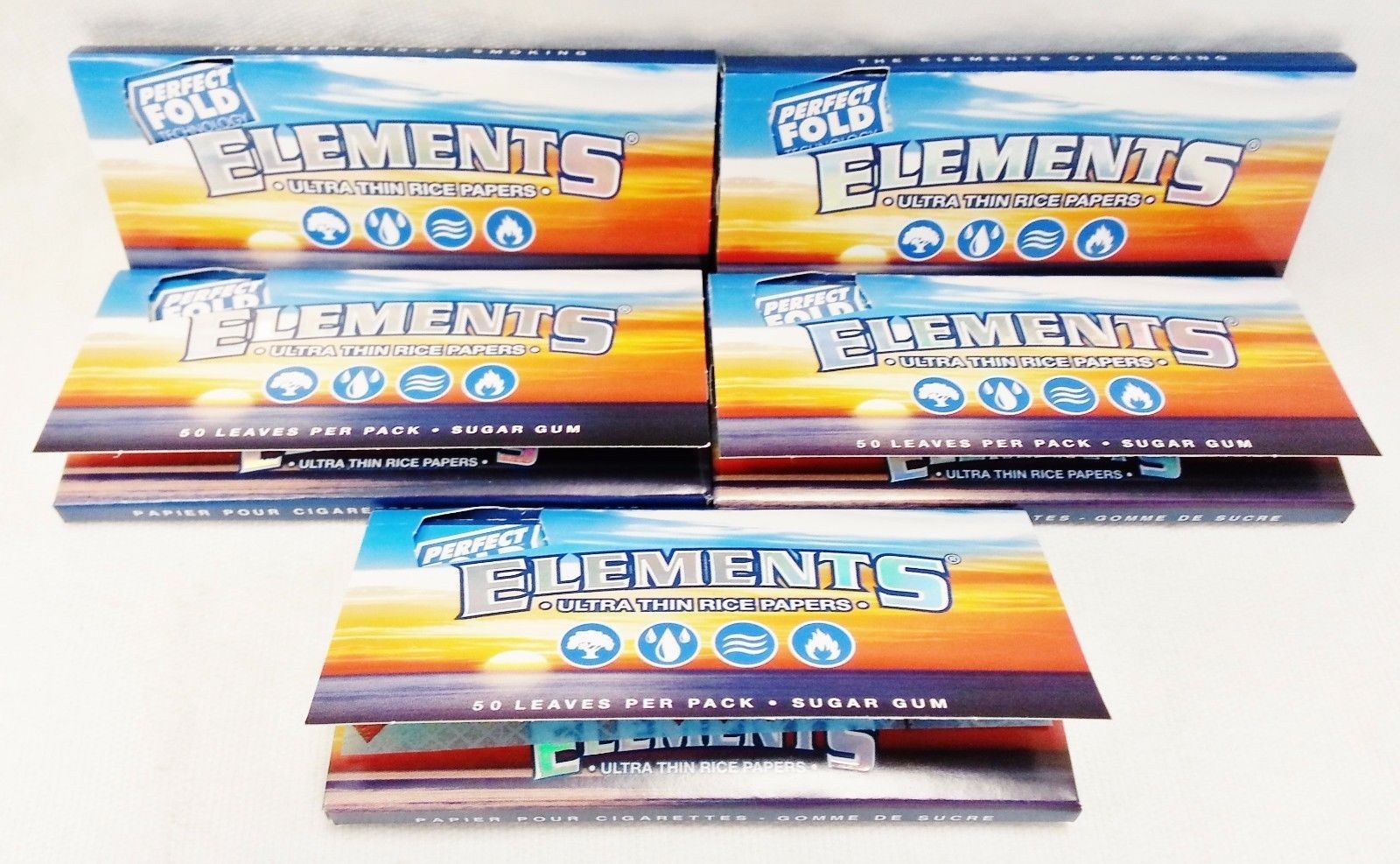 5 Packs of Elements Perfect Fold Ultra Thin Rice 1 1/4 With  Free Shipping