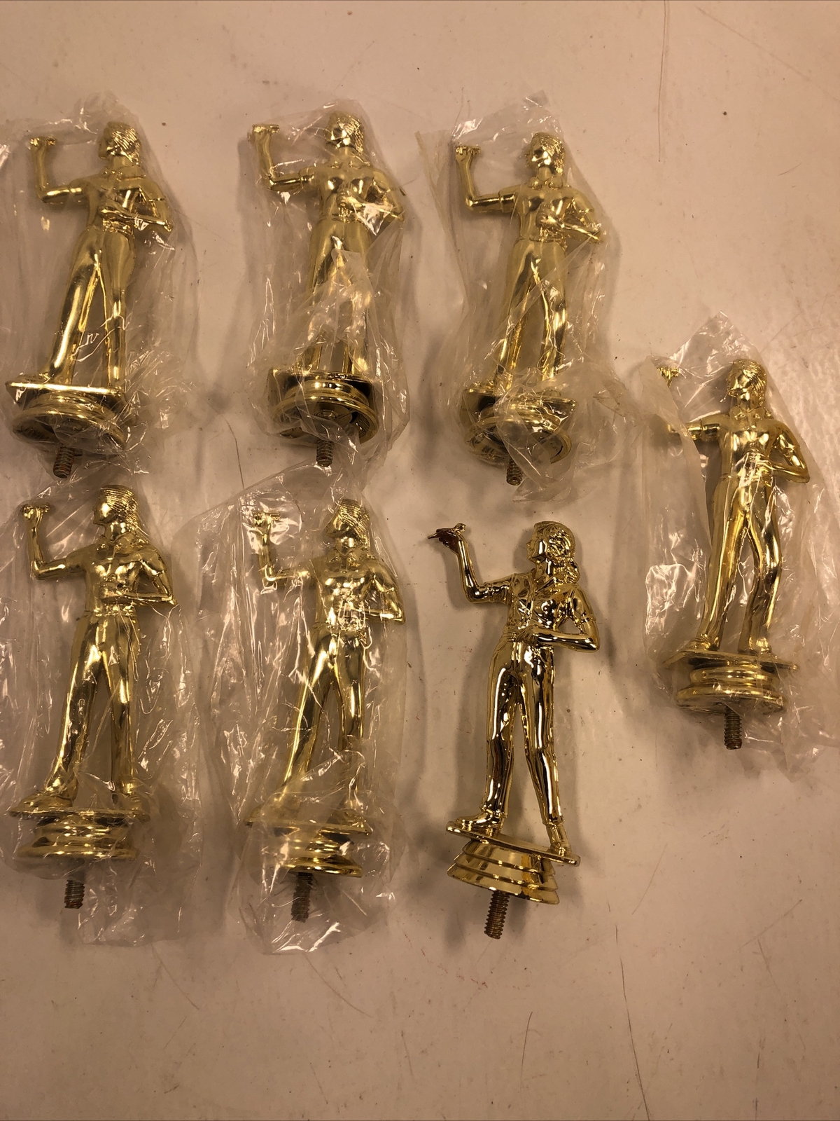 Lot Of 7 Dart Thrower Player Woman Trophy Award Topper Gold Tone