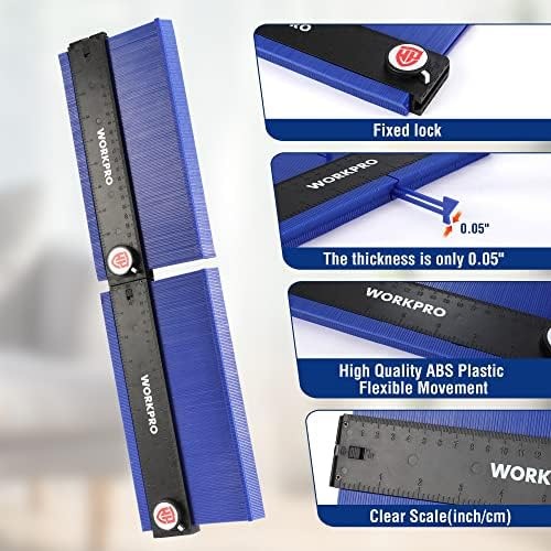 WORKPRO Connectable Contour Gauge (10+10 Inch), Profile Duplicator with Lock,...