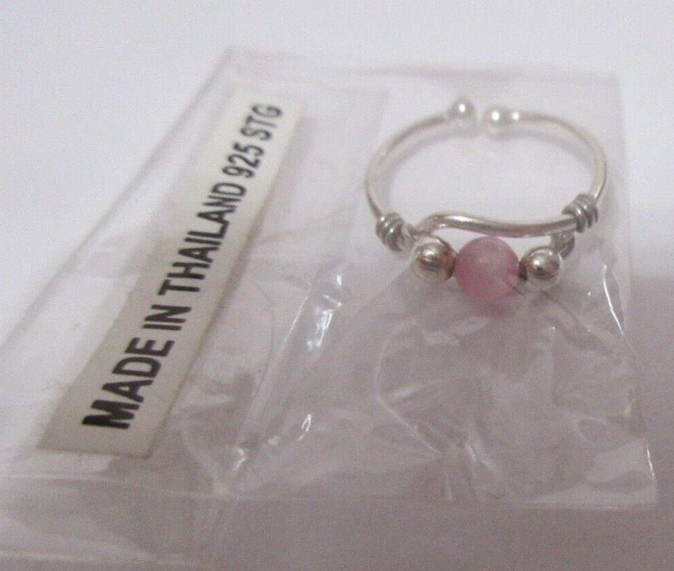 NEW 925 Sterling Silver Adjustable Round Pink Stone Toe Ring