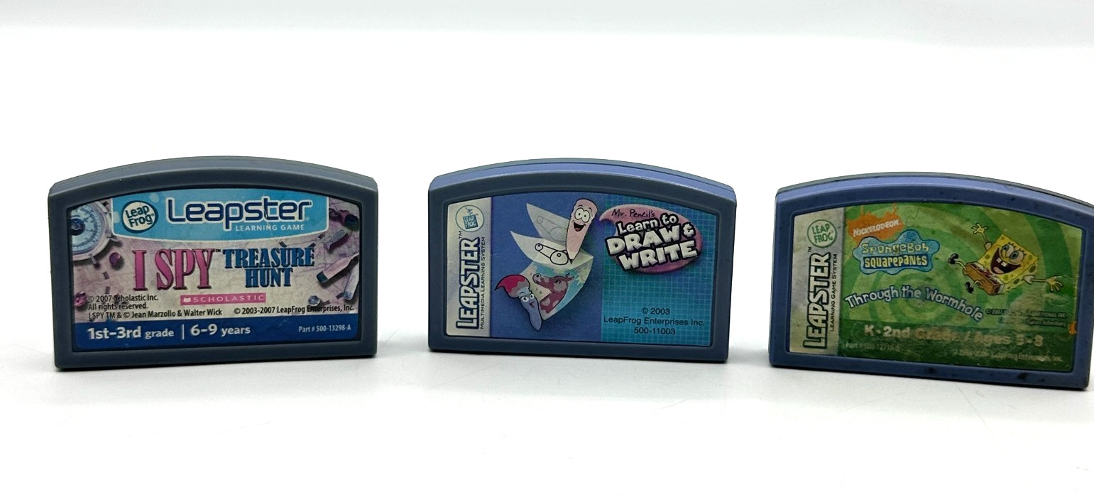 Leapster Leapfrog Game Cartridges Lot Of 3 I Spy Learn to Draw Write Spongebob