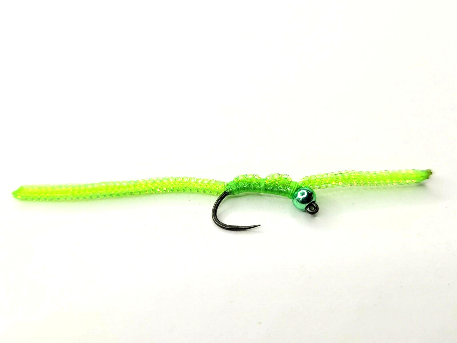 San Juan Worm - Chartreuse - 1/2 dozen (6) - 3.2mm Tungsten Bead - #12 Barbless