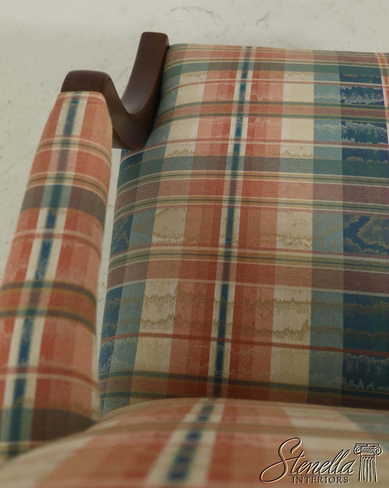 F61252EC: Chippendale Mahogany Upholstered Open Arm Library Chair