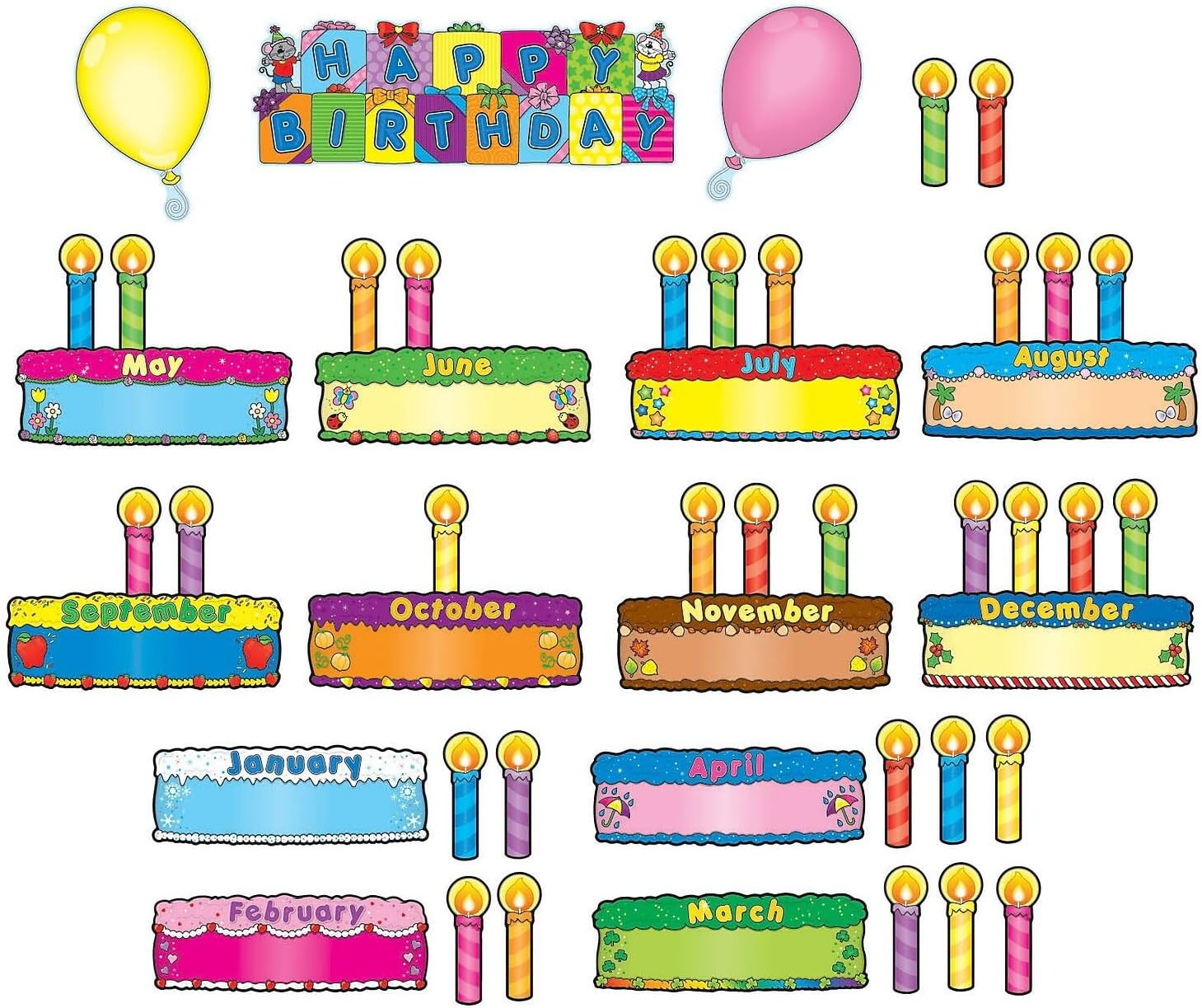 Birthday Cakes Bulletin Board Set, Carson Dellosa Classroom Decorations, 47