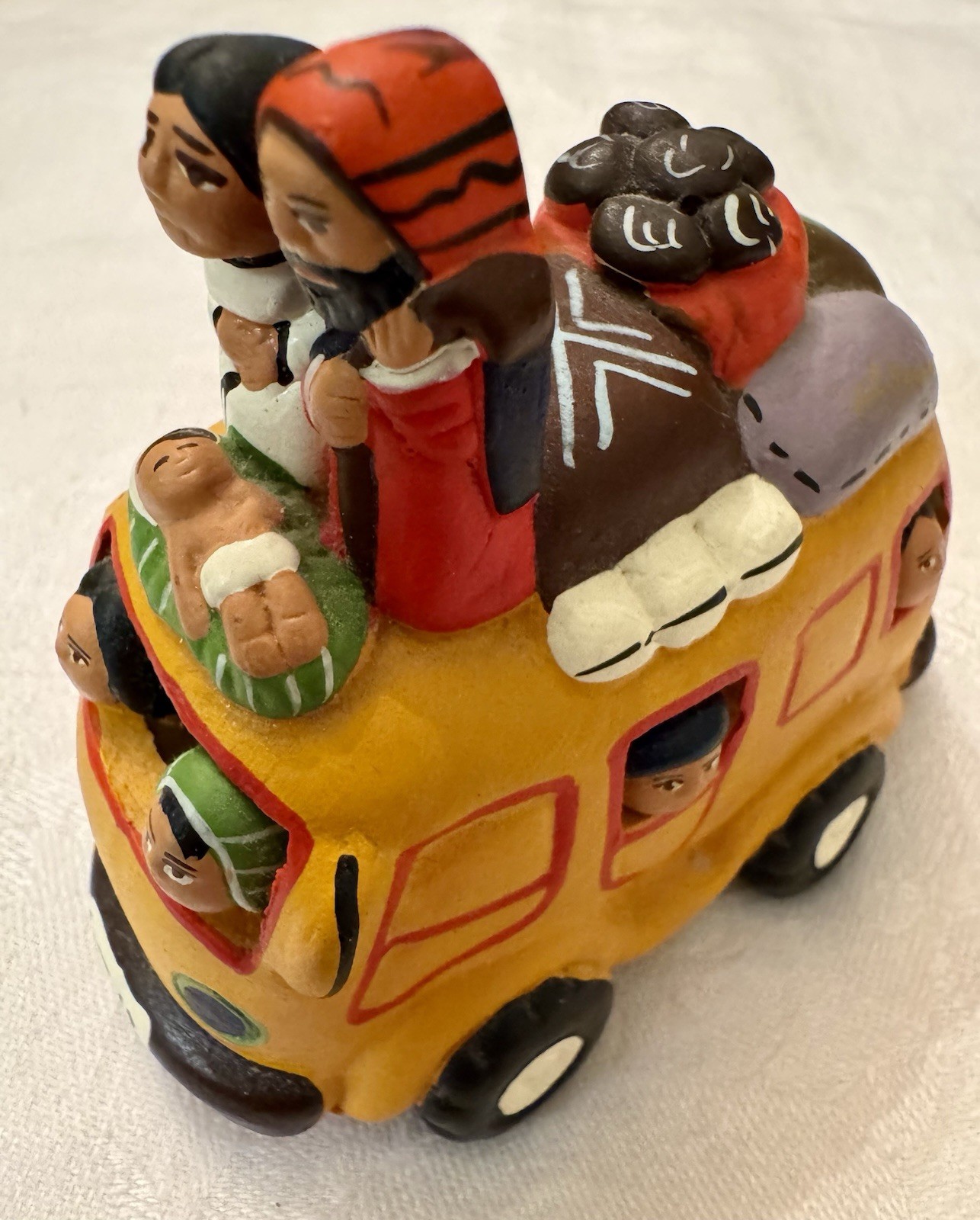 Traveling Nativity Bus Folk Art Terracotta Peru Hand Crafted Small Holy Family
