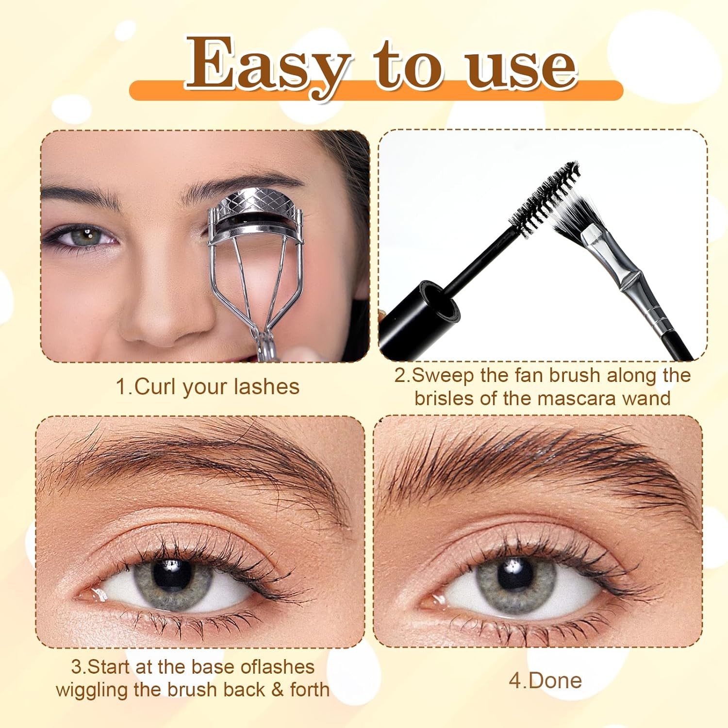 4 Pack Fan Brush for Mascara, Folding Angle Mascara Eyes, black