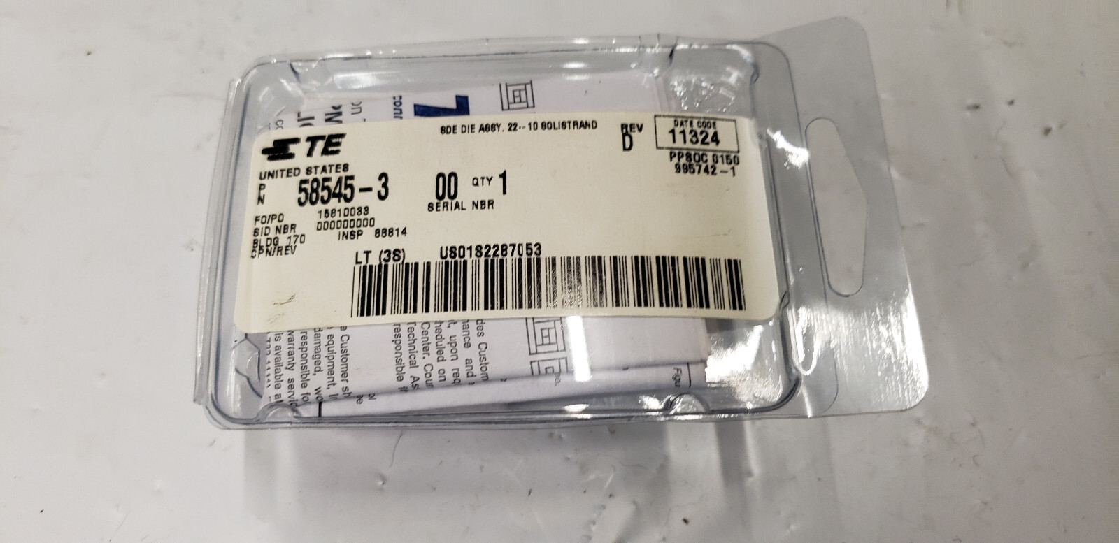 TE Amp 58545-3 SDE Die Assy 22-10 Solistrand for Crimp Crimping Tool, NEW IN BOX