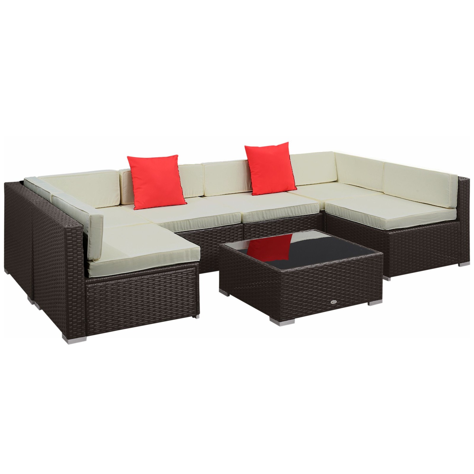 7-Piece Wicker Style Sofa Set 350lb Capacity Glass Table Beige