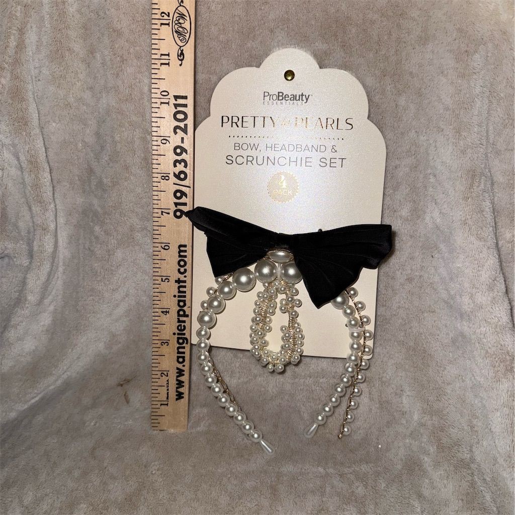 Black Velvet Pearl Bow Headband & Scrunchie Set for Women preppy old money